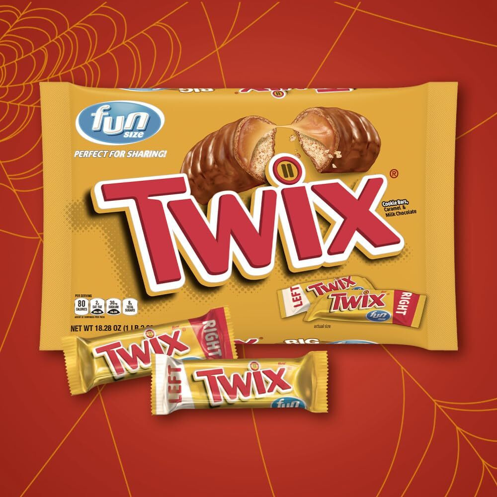 Twix Fun Size Caramel Cookie Halloween Chocolate Bars, 18.28 Oz Bulk Candy Jumbo Bag