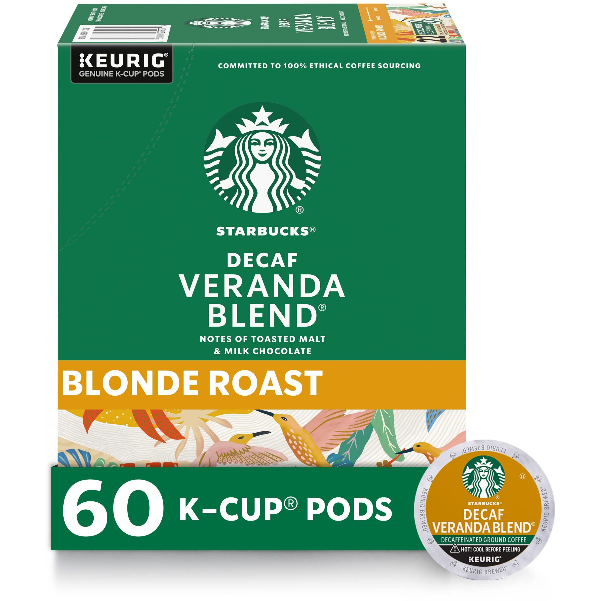 Starbucks K-Cup Coffee Pods, Starbucks Blonde Roast Coffee, Decaf Veranda Blend, 100% Arabica, 6 Boxes (60 Pods Total)