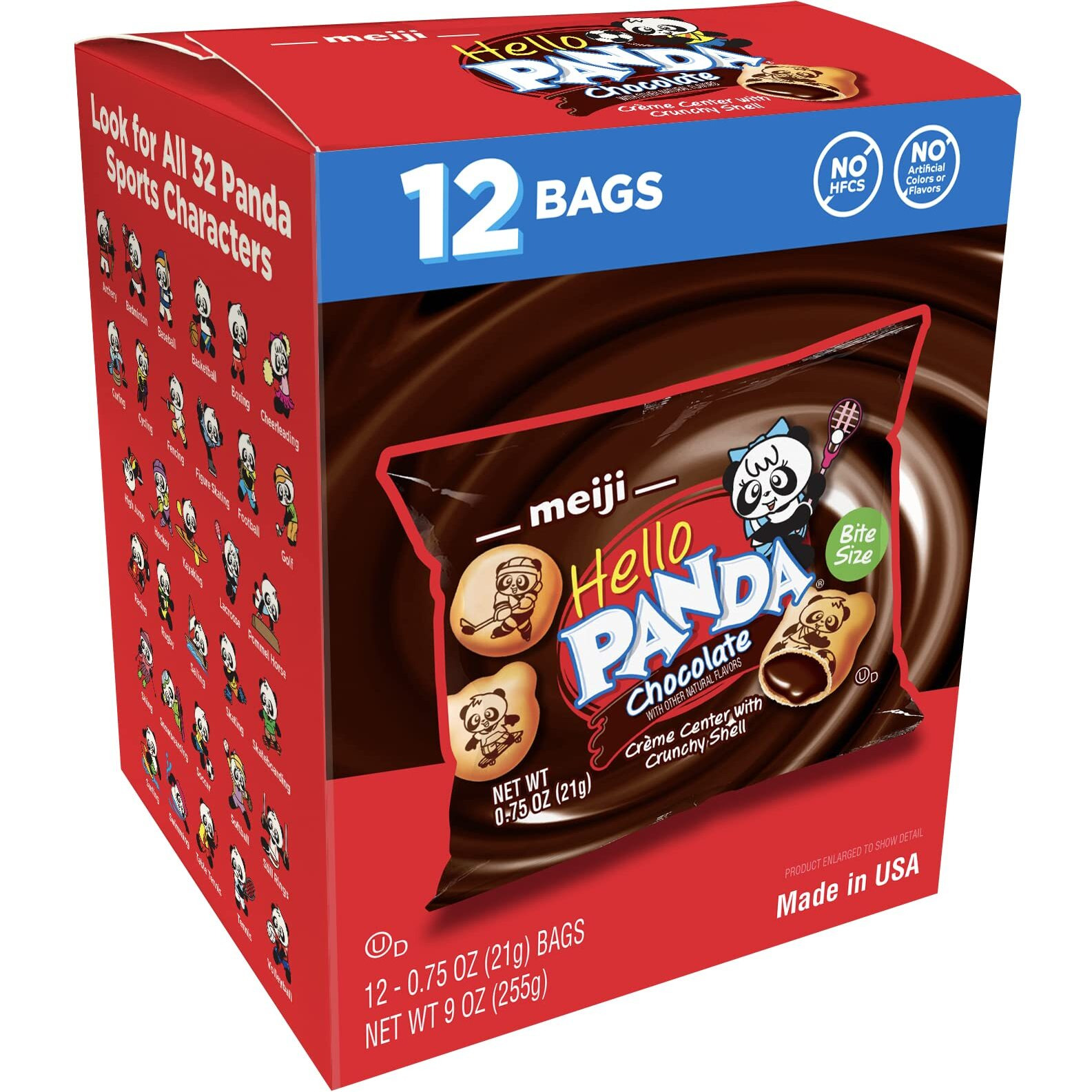 Meiji Hello Panda Cookies, Chocolate Crme Filled - 8 Boxes Of 12 Count, 0.75Oz Bags - Bite Sized Cookies With Fun Panda Sports