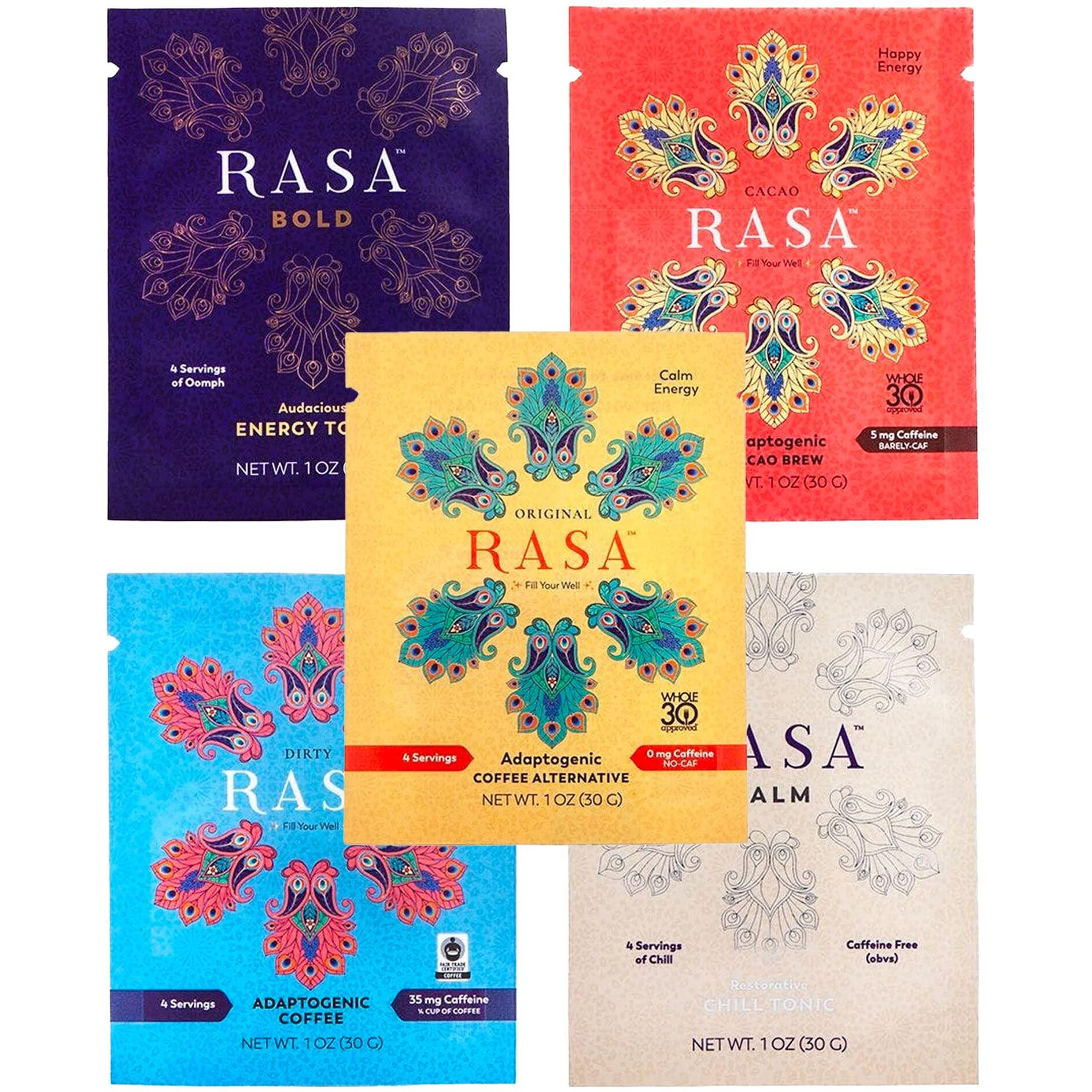 Rasa Taster Pack | Herbal Coffee Alternative With Ashwagandha, Chaga + Reishi For All-Day Energy + Focus - Organic, Adaptogens, Vegan, Keto, Whole30