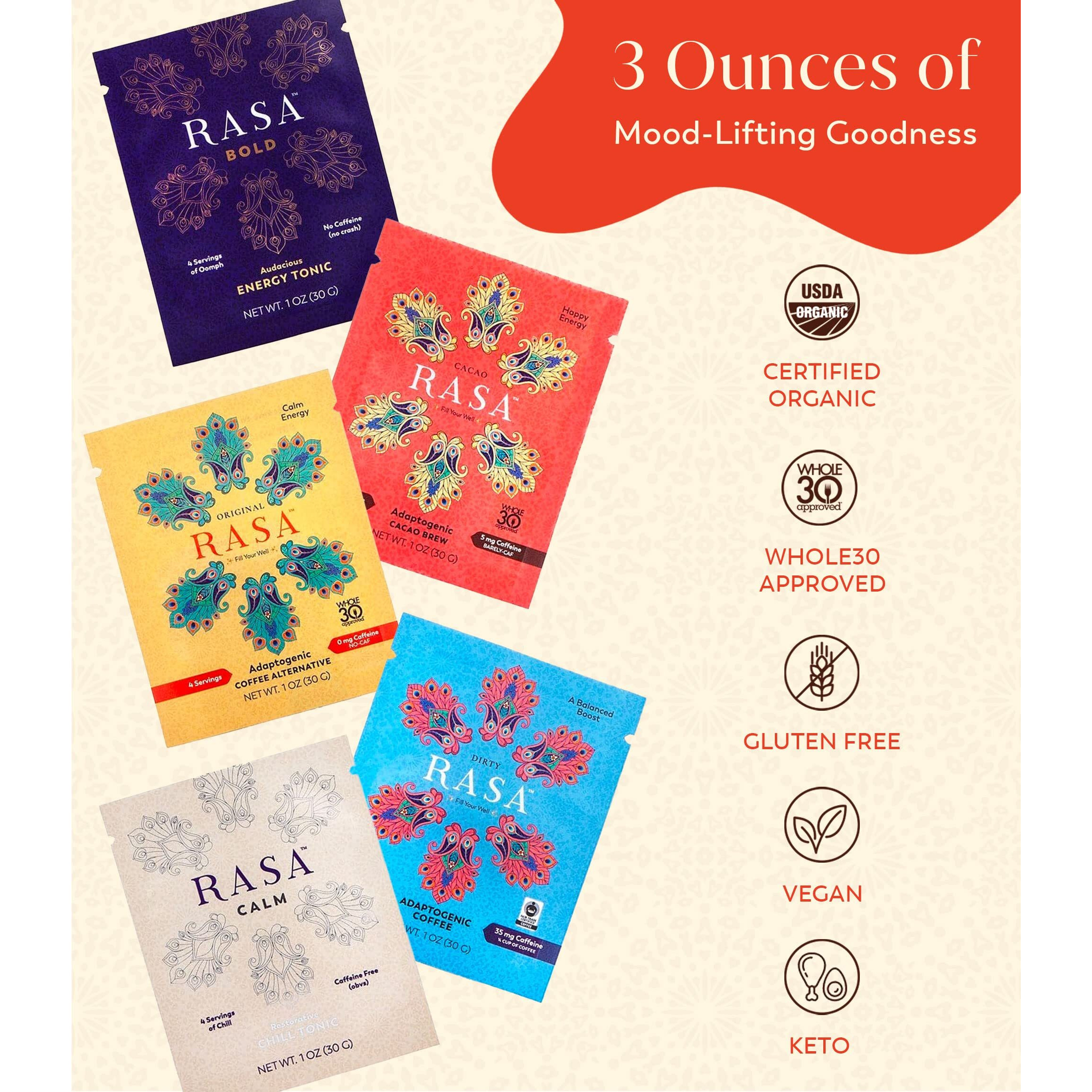Rasa Taster Pack | Herbal Coffee Alternative With Ashwagandha, Chaga + Reishi For All-Day Energy + Focus - Organic, Adaptogens, Vegan, Keto, Whole30
