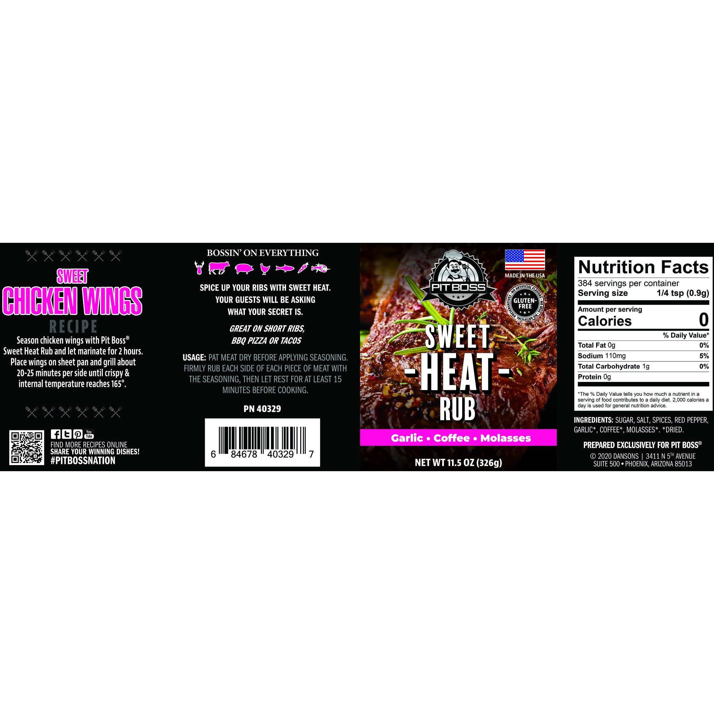 Pit Boss 40329 Sweet Heat Rub Grill Spices, 11.5 Ounce (Pack Of 1), Multicolored