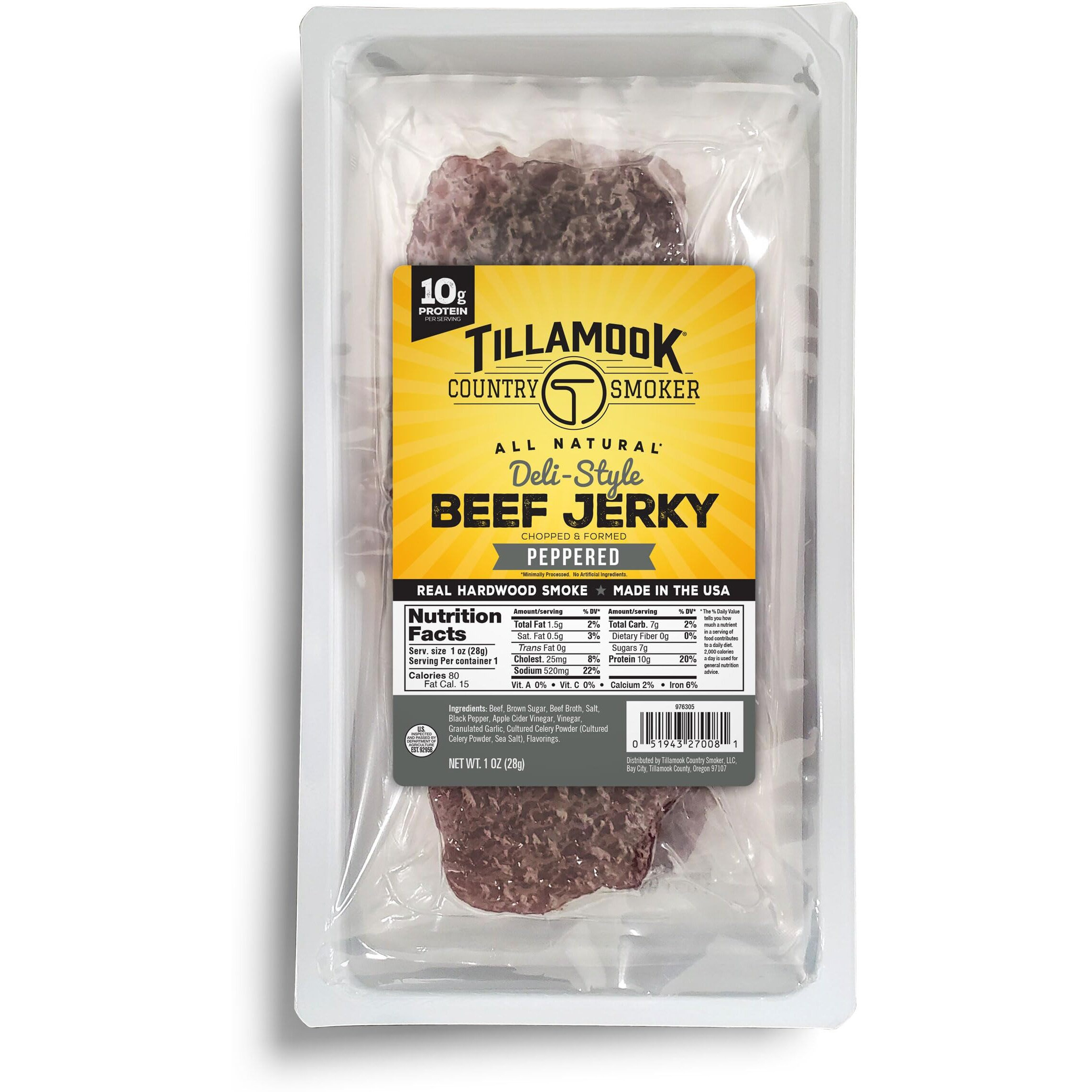 Tillamook Beef Jerky, Country Smoker Peppered Deli Style Thin Sliced Slab, Low Carb, High Protein, Ready To Eat Keto Snacks, Chopped & Formed Slabs,12 Count Tray