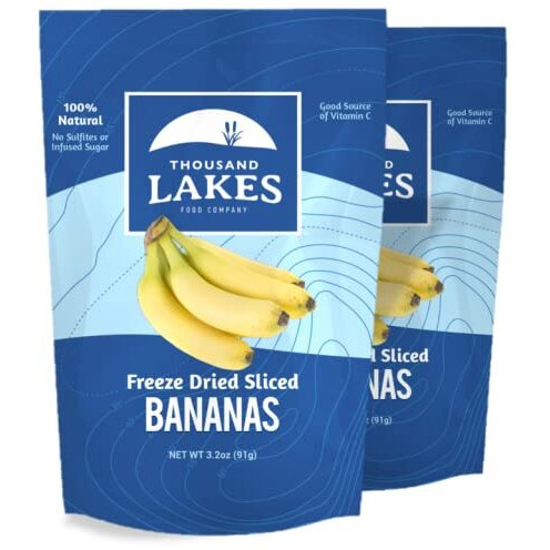 Thousand Lakes Freeze Dried Fruit - Sliced Bananas 2-Pack 3.2 Ounces (6.4 Ounces Total) | No Sugar Added | No Oils Or Fat | 100% Fruit