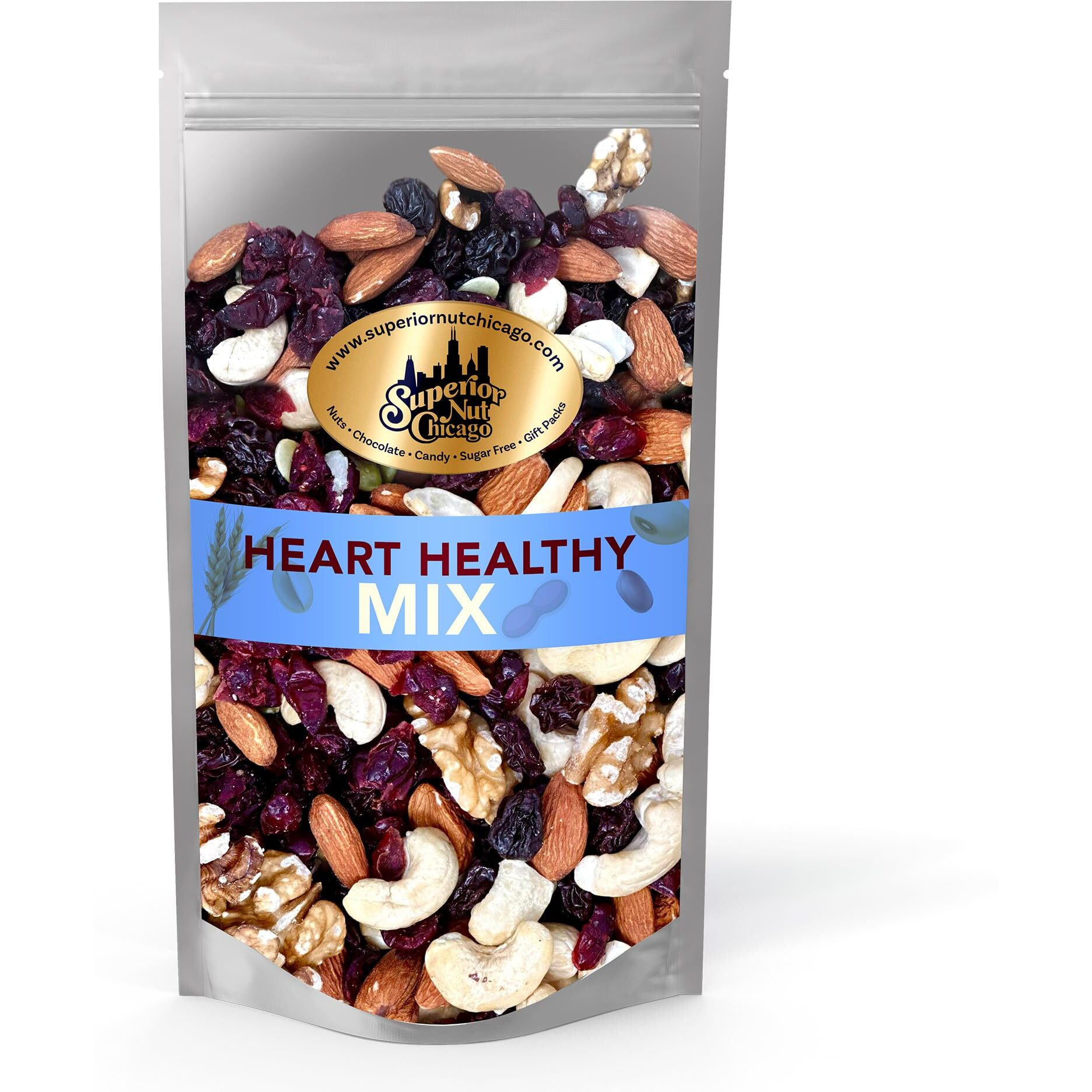 Superior Nut Chicago Heart Healthy Mix - Trail Mix Nuts - Nut Mix W/ Cashews, Almonds, Walnuts, Dried Cranberries & Raisins - Rich In Antioxidants - Gluten-Free, Keto & Paleo-Friendly - Resealable Bag (1Lb 12 Oz)