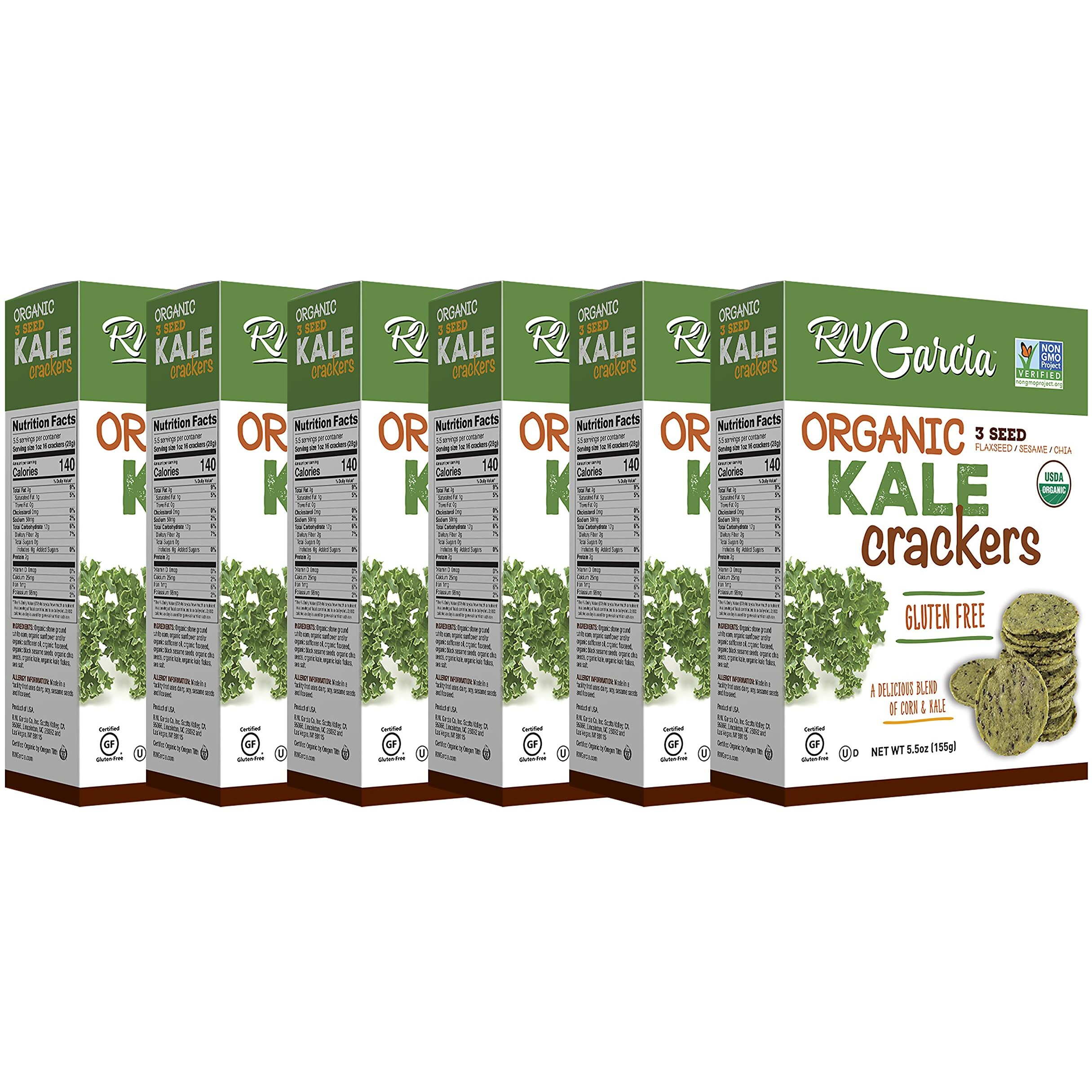 Rw Garcia Organic Kale Crackers, Gluten Free, 5.5Oz Boxes, 6 Pack
