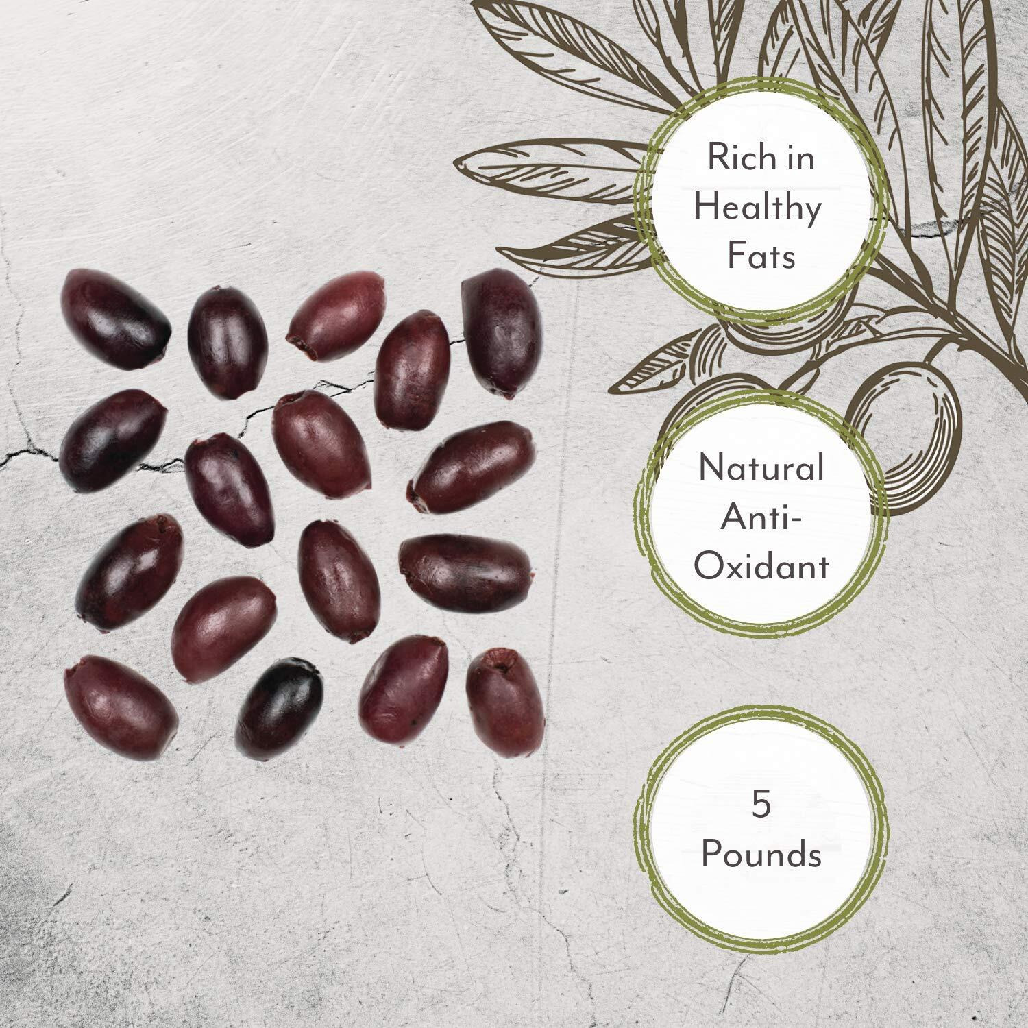 Roland Foods Whole Pitted Kalamata Olives From Greece, Bulk Size, 5 Lbs