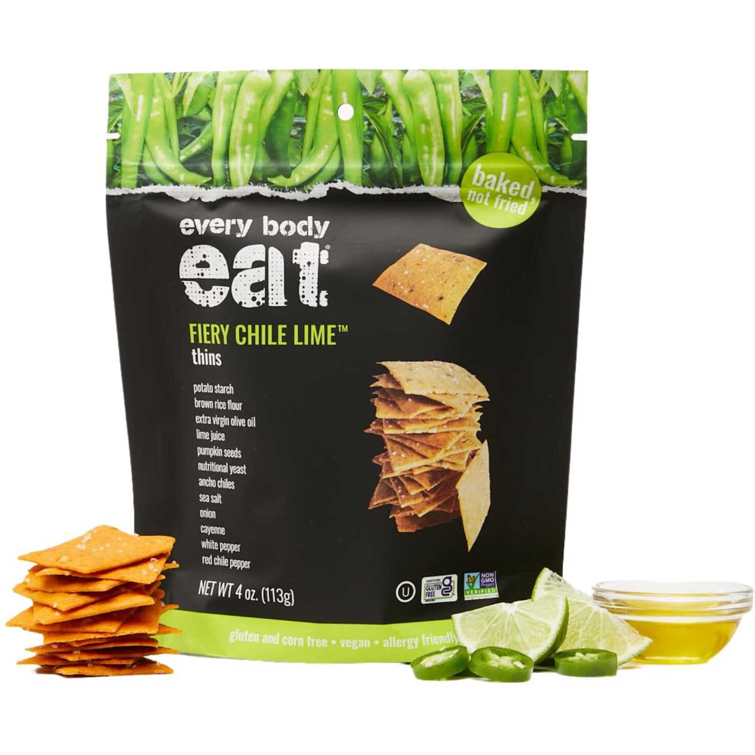 Every Body Eat Snack Thins, Fiery Chile Lime Flavor, Vegan, Gluten Free And Dairy Free (Pack Of 6)