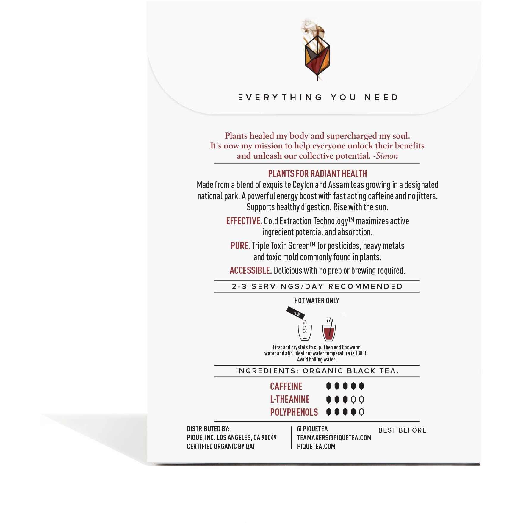 Pique Organic English Breakfast Tea Crystals - Caffeinated Black Tea For Energy, Prebiotic Polyphenols Support Healthy Digestion, Immunity - 14 Single Serve Sticks (Pack Of 1)