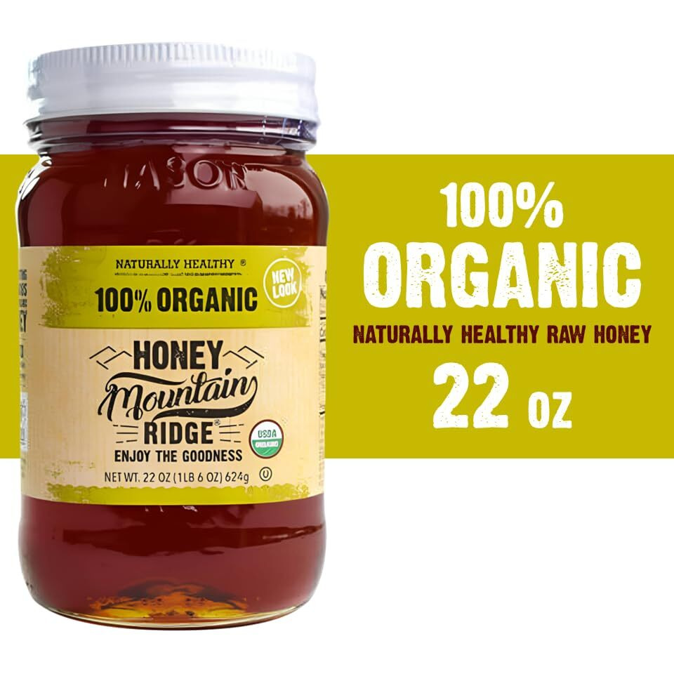Mountain Ridge Honey, Naturally Healthy 100% Pure Raw Organic Honey, 22 Ounces