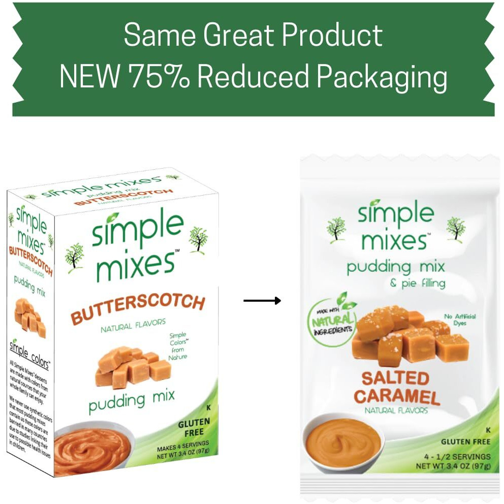 Simple Mixes Natural Instant Pudding Mix, Butterscotch Salted Caramel, 3.4 Ounces Each, Packof 6