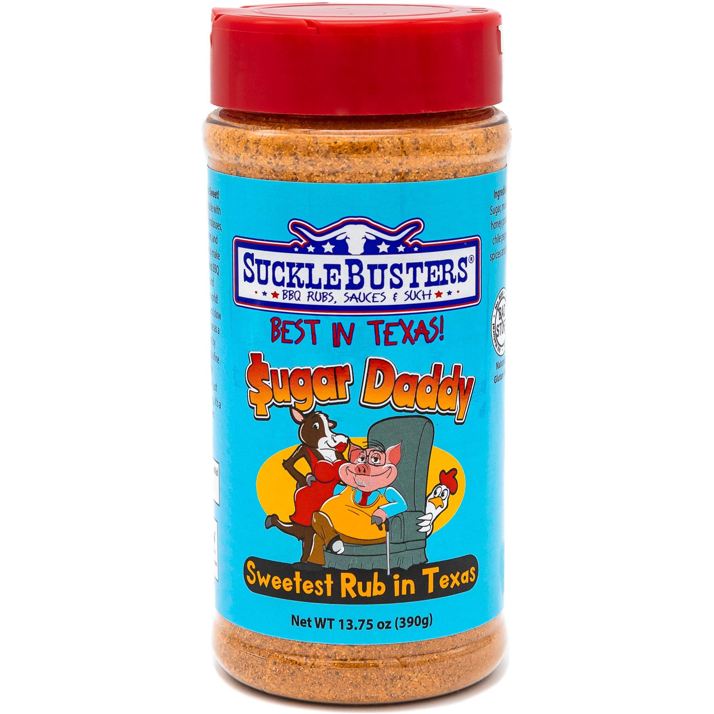 Sucklebusters Sugar Daddy Bbq Rub Sweet & Savory For Pork, Chicken, Fruits And Deserts, Very Mild, Gluten-Free, No Msg Shaker (13.75Oz)