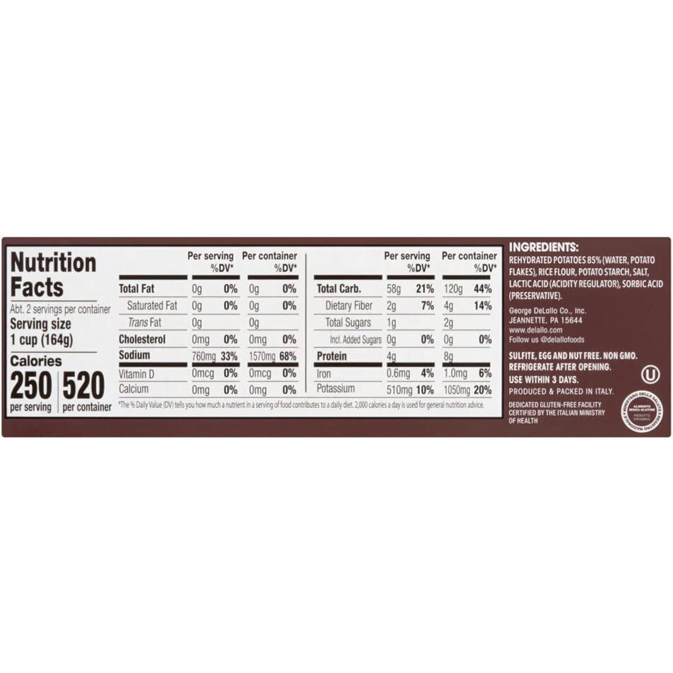 Delallo Gluten Free Potato & Rice Mini Gnocchi, 12Oz Box, 3-Pack