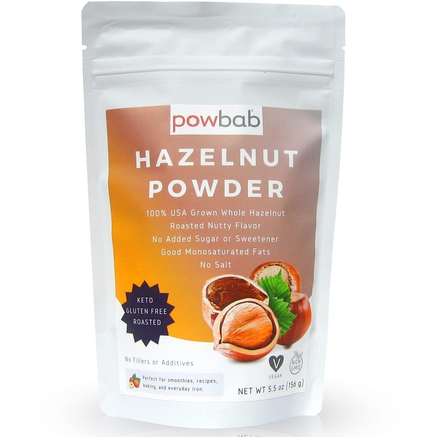 Powbab Hazelnut Powder - 100% Usa Grown Roasted Hazelnut Meal Flour. Roasted Nutty Flavor, Not Raw. Whole Food Finely Ground Hazelnut Flour For Baking. No Added Sugar Or Fillers. Gluten Free (5.5 Oz)