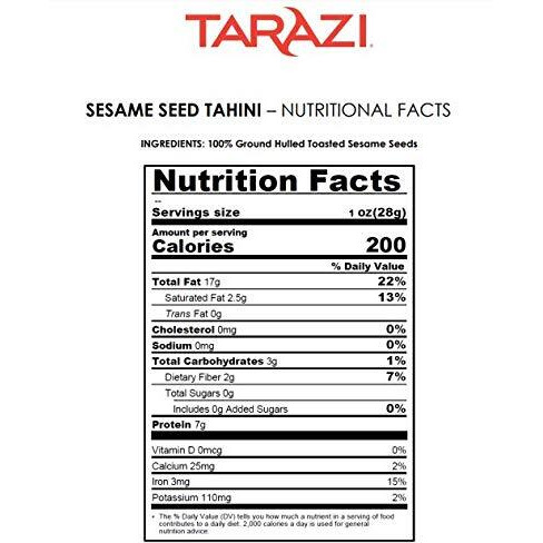 Tarazi Natural Tahini 2 Pound Glass Jar Non-Gmo Gluten-Free No-Preservatives Vegan Kosher Porduct Of California