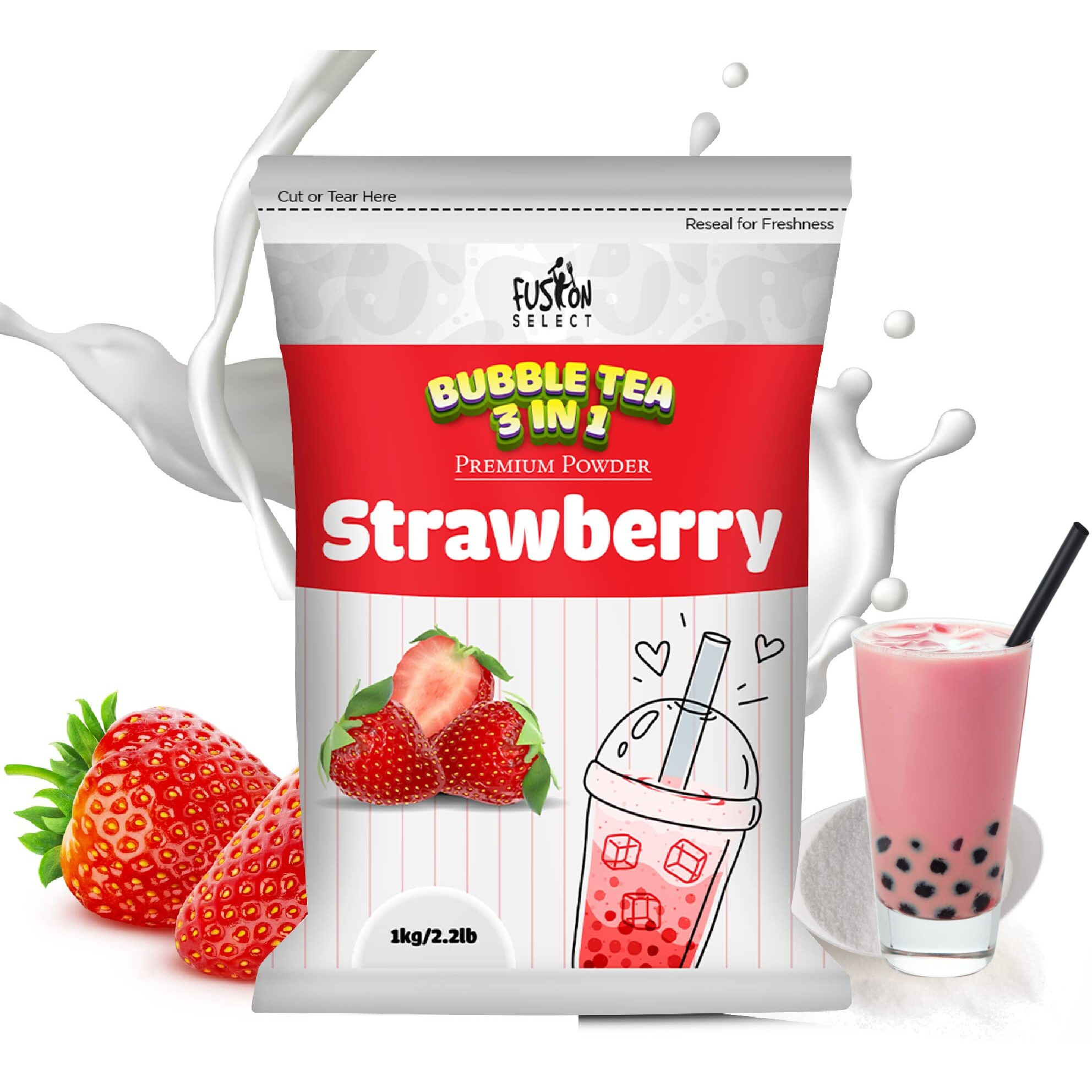 Fusion Select 2.2Lb Tea Powder Strawberry Flavored-3-In-1 Drink Powder With Cream & Sugar - Instant Pre-Mixed Beverage For Hot Or Cold Blends Or Yummy Frappes (Strawberry)