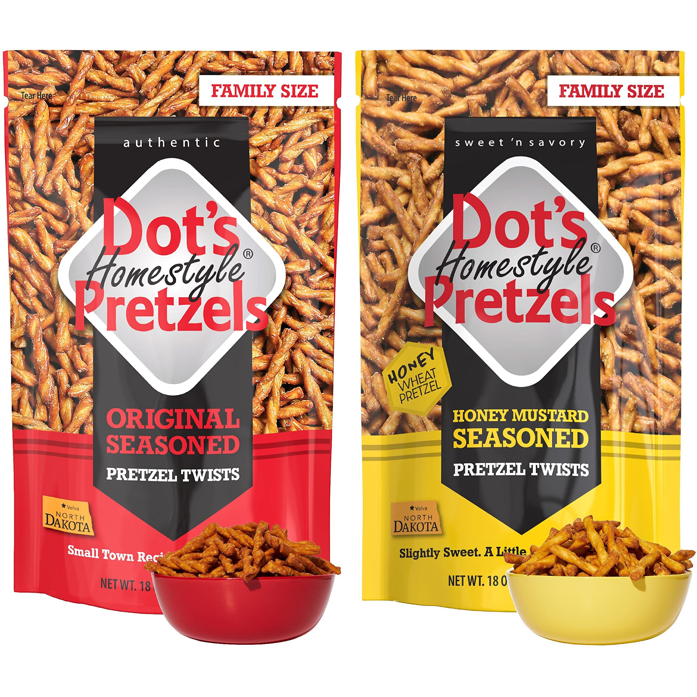Dot's Homestyle Pretzels 18 Ounce Family Size Honey Mustard & Original Seasoned Pretzel Twists Variety Pack (2 Pack)