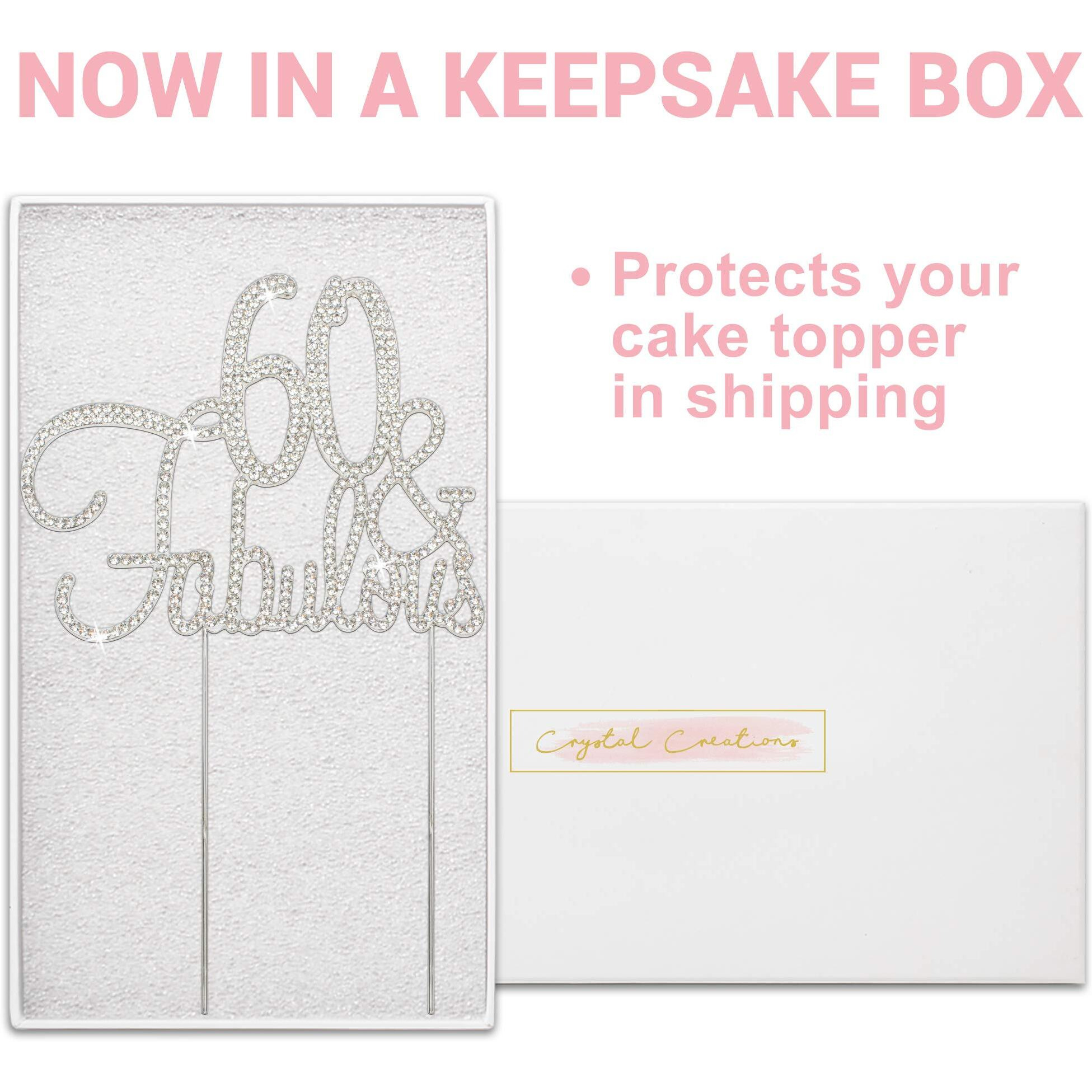 60 Cake Topper - Premium Silver Metal - 60 And Fabulous - 60Th Birthday Party Sparkly Rhinestone Decoration Makes A Great Centerpiece - Now Protected In A Box