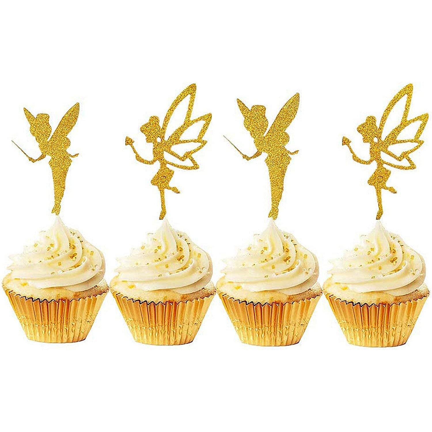 Jevenis 32Pcs Gold Glitter Fairy Cupcake Toppers Angel Cake Topper Ballet Cupcake Topper For Birthday Bridal Shower Baby Shower Wedding Decoration Supplies