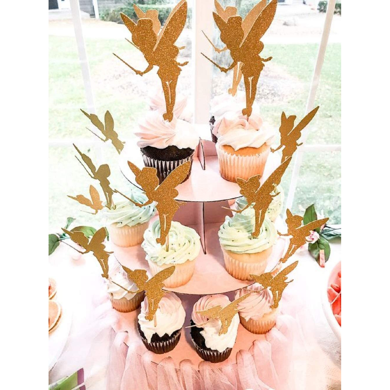 Jevenis 32Pcs Gold Glitter Fairy Cupcake Toppers Angel Cake Topper Ballet Cupcake Topper For Birthday Bridal Shower Baby Shower Wedding Decoration Supplies