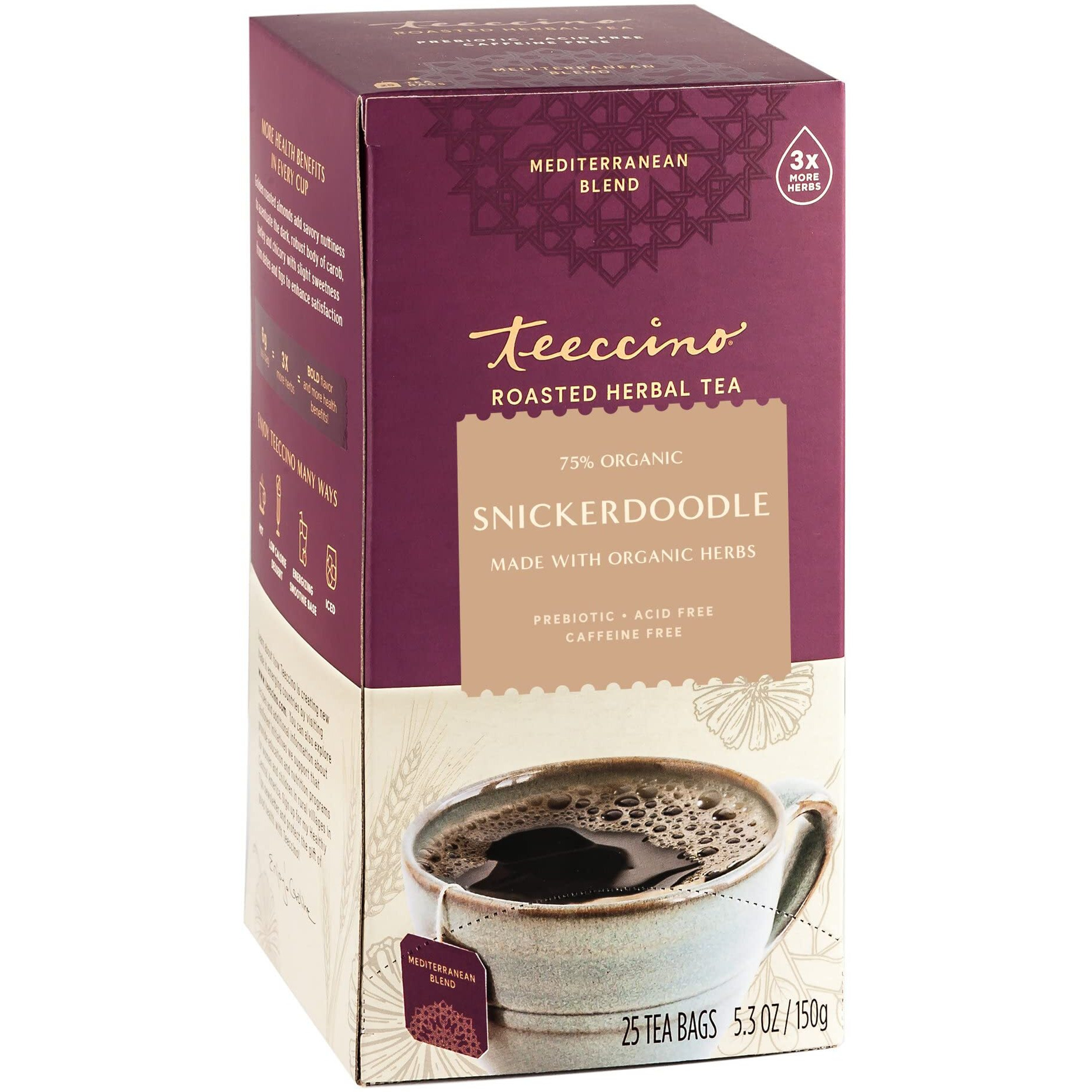 Teeccino Snickerdoodle Herbal Tea - Dessert Beverage Thats Prebiotic, Caffeine-Free & Acid Free, 25 Tea Bags