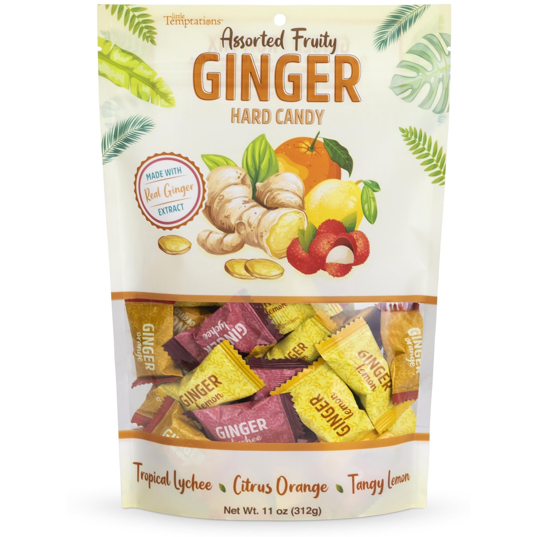 Ginger Hard Candy, Assorted Fruit Flavors 11 Oz Bag, Individually Wrapped Healthy Candy, The Sweet And Spicy Natural Remedy For Anti-Nausea And Digestion, Made With Real Ginger Extract