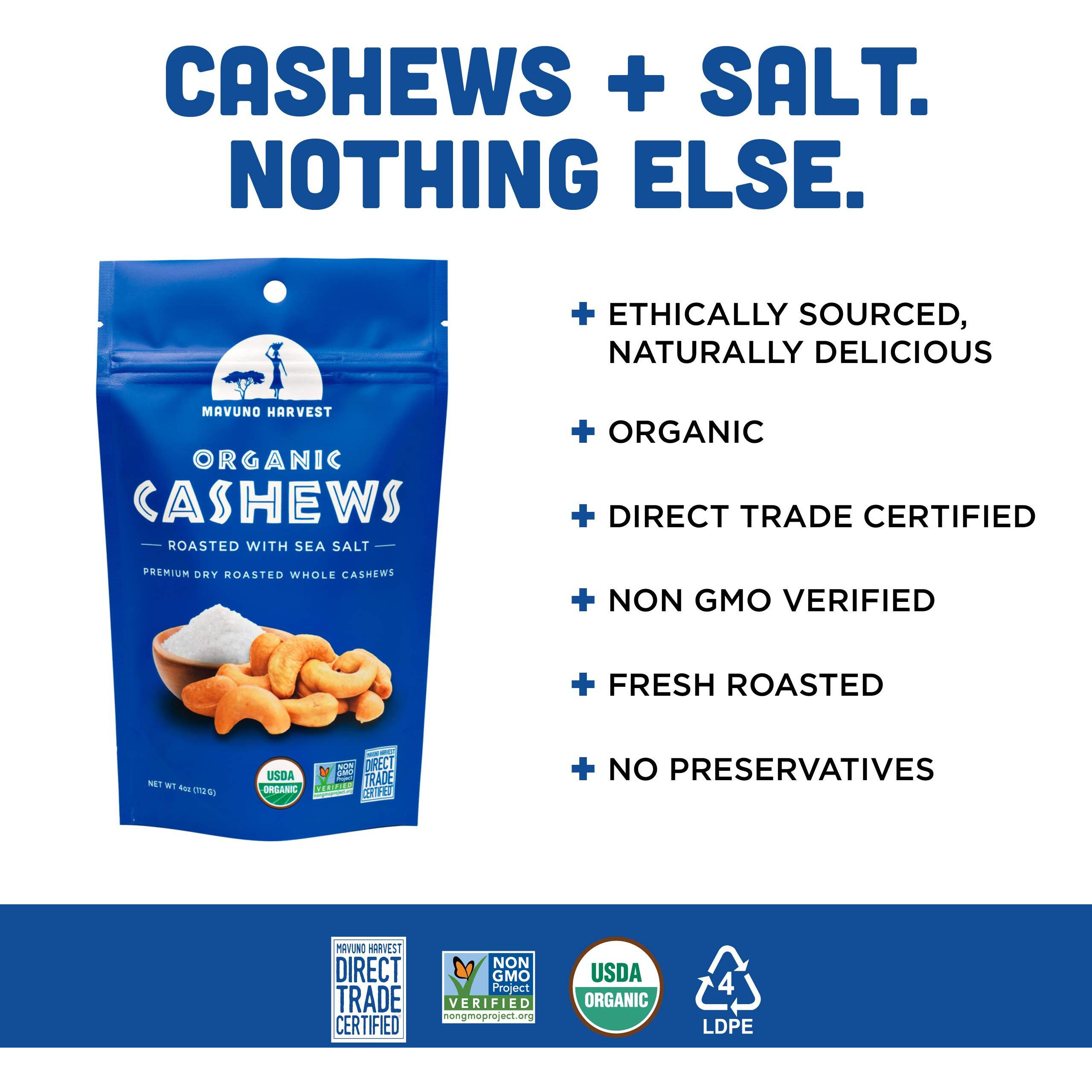 Mavuno Harvest Organic Roasted Cashews With Sea Salt | Dry Roasted Whole Cashew Nuts | Vegan, Non Gmo Healthy Snacks For Kids And Adults | Office Friendly Work Snack | 16 Ounce, Pack Of 1