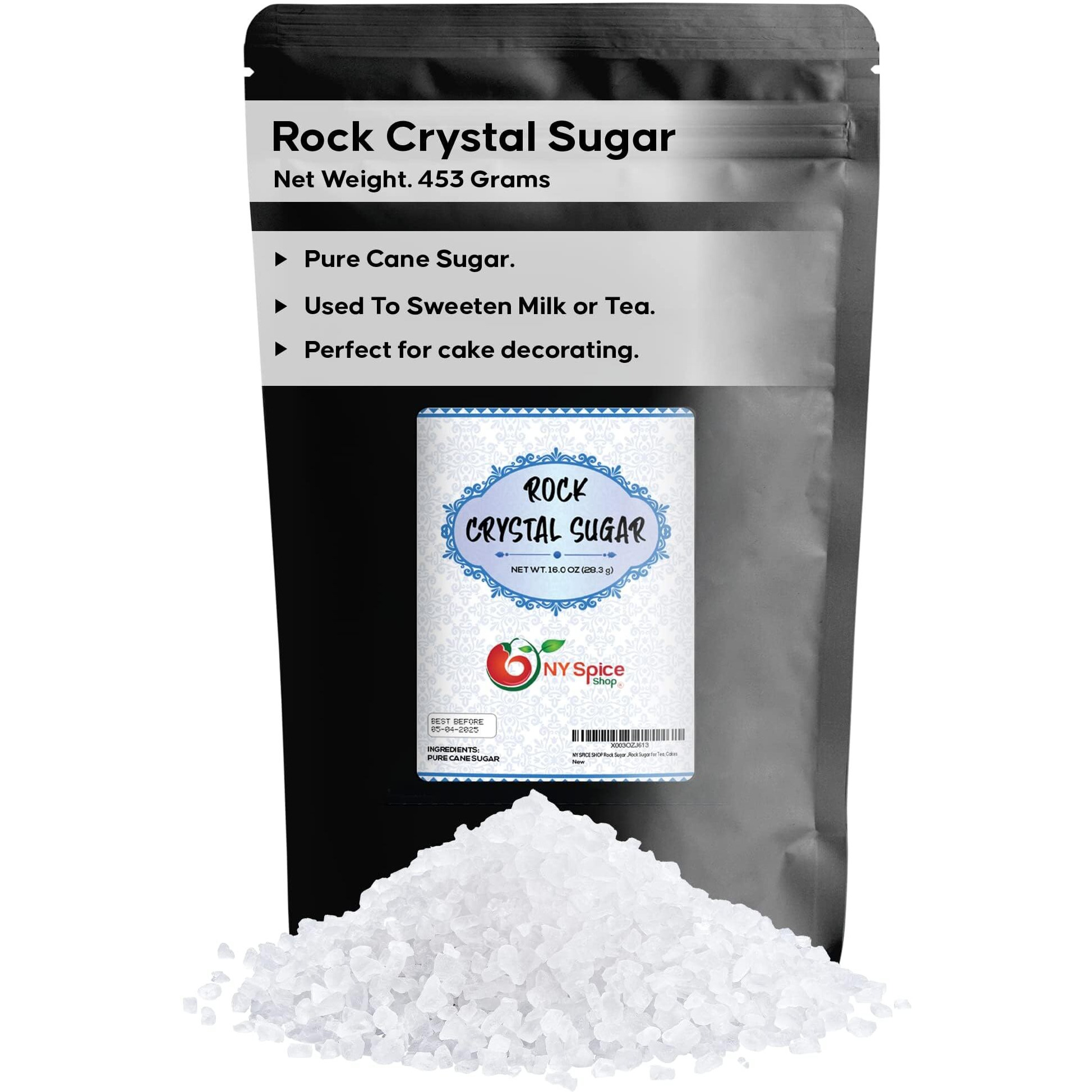 Ny Spice Shop Rock Sugar - 1 Pound Bag Rock Candy Crystals - Sugar Rocks Whole - Sugar Crystals - Rock Candy - Rock Sugar For Tea, Cakes