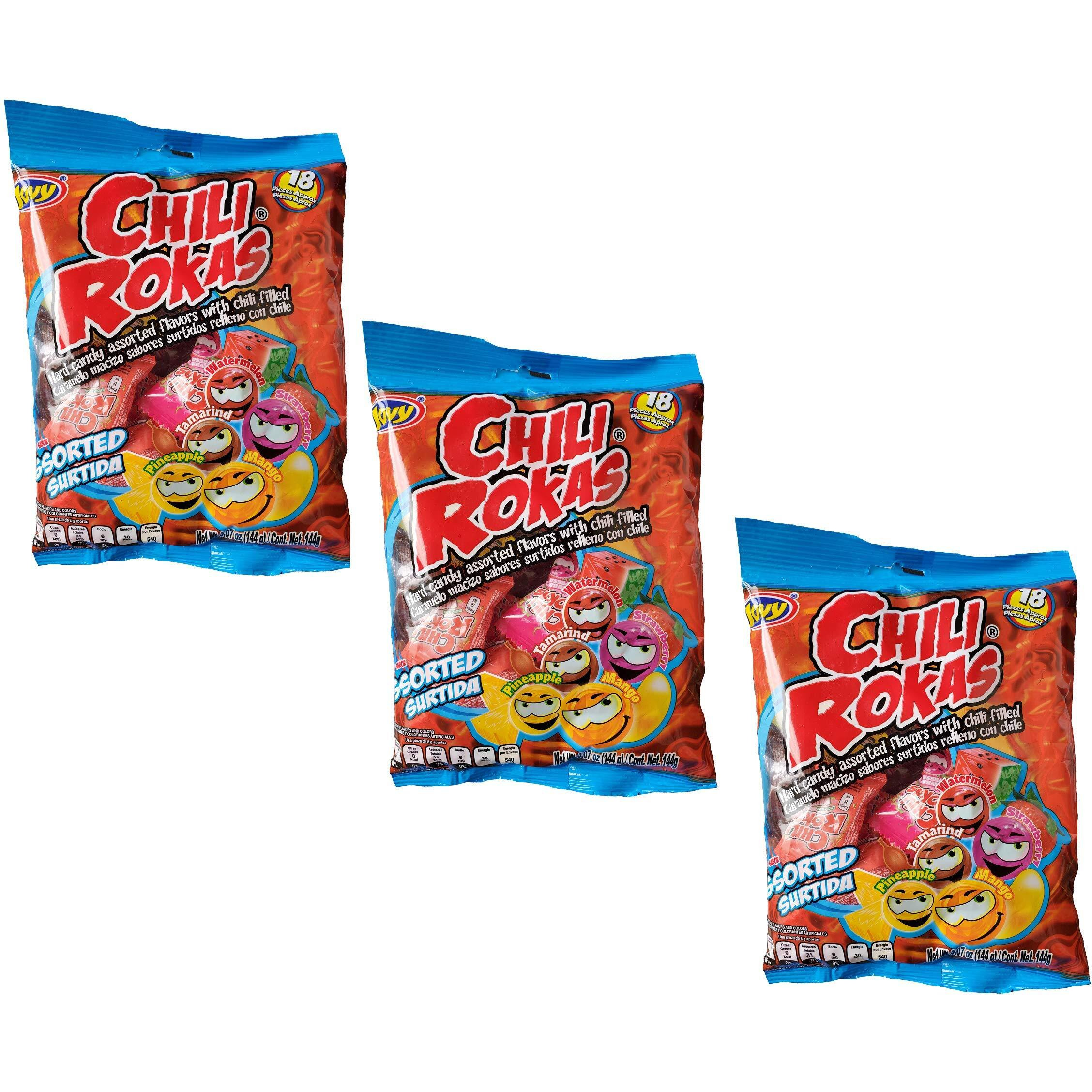 Chili Rokas Revolcadas (18 Pieces, 3 Pack), Assorted Mexican Candies, Sweet And Sour Hard Candy Pieces, Mexican Party Supplies, Chili-Covered Snacks, Individually Wrapped Candies