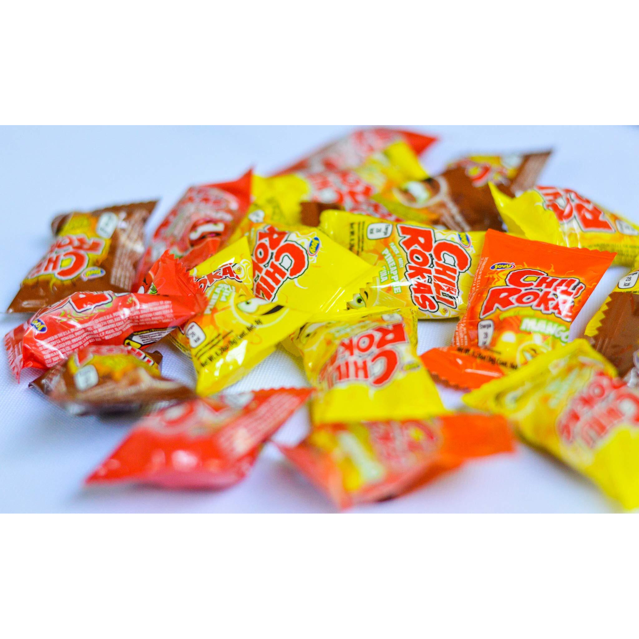 Chili Rokas Revolcadas (18 Pieces, 3 Pack), Assorted Mexican Candies, Sweet And Sour Hard Candy Pieces, Mexican Party Supplies, Chili-Covered Snacks, Individually Wrapped Candies