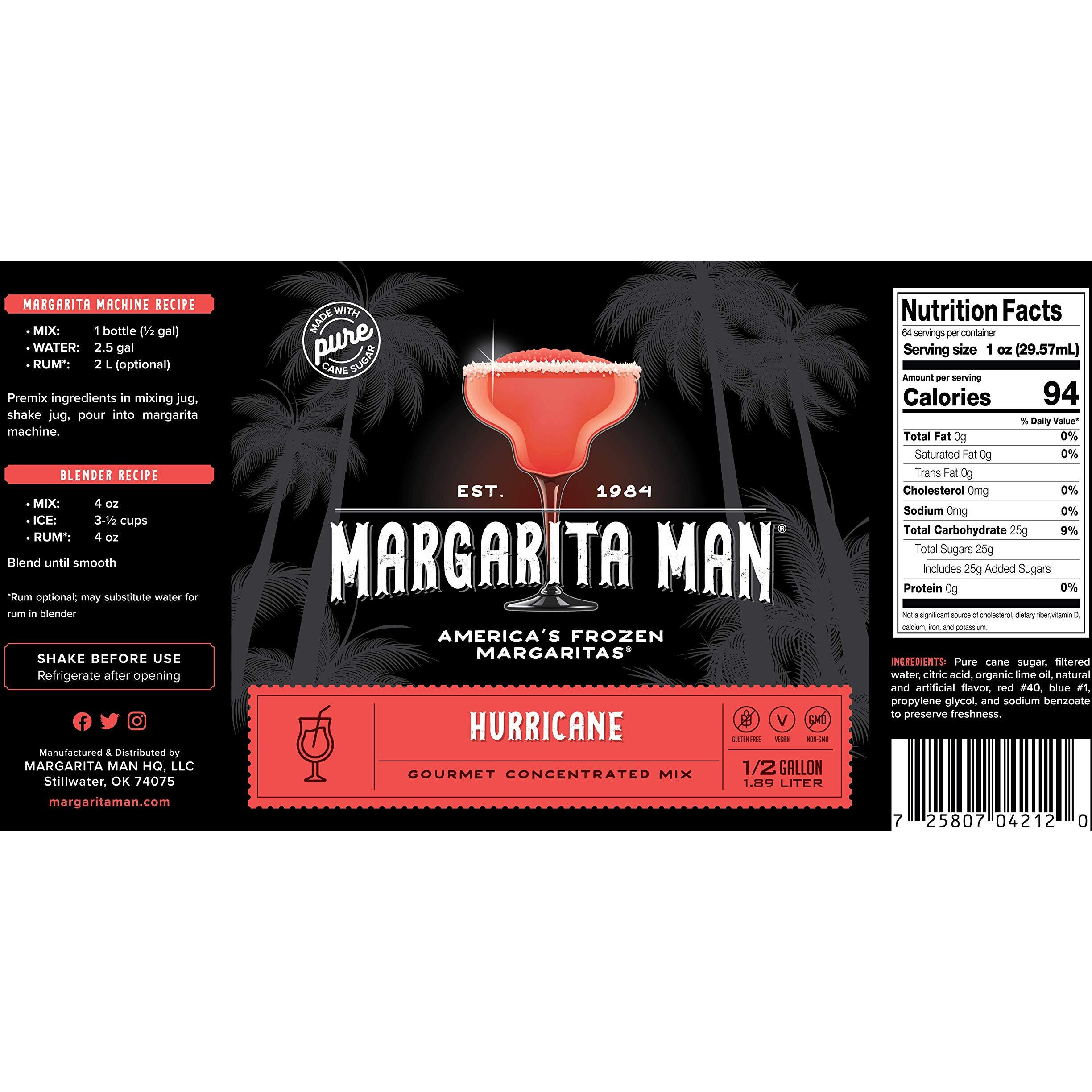 Margarita Man Hurricane Mix Concentrate | 64Oz Bottle, Makes 56 Drinks | Hurricane Daiquiri Mix | Bars, Restaurants, At Home | Pure Cane Sugar