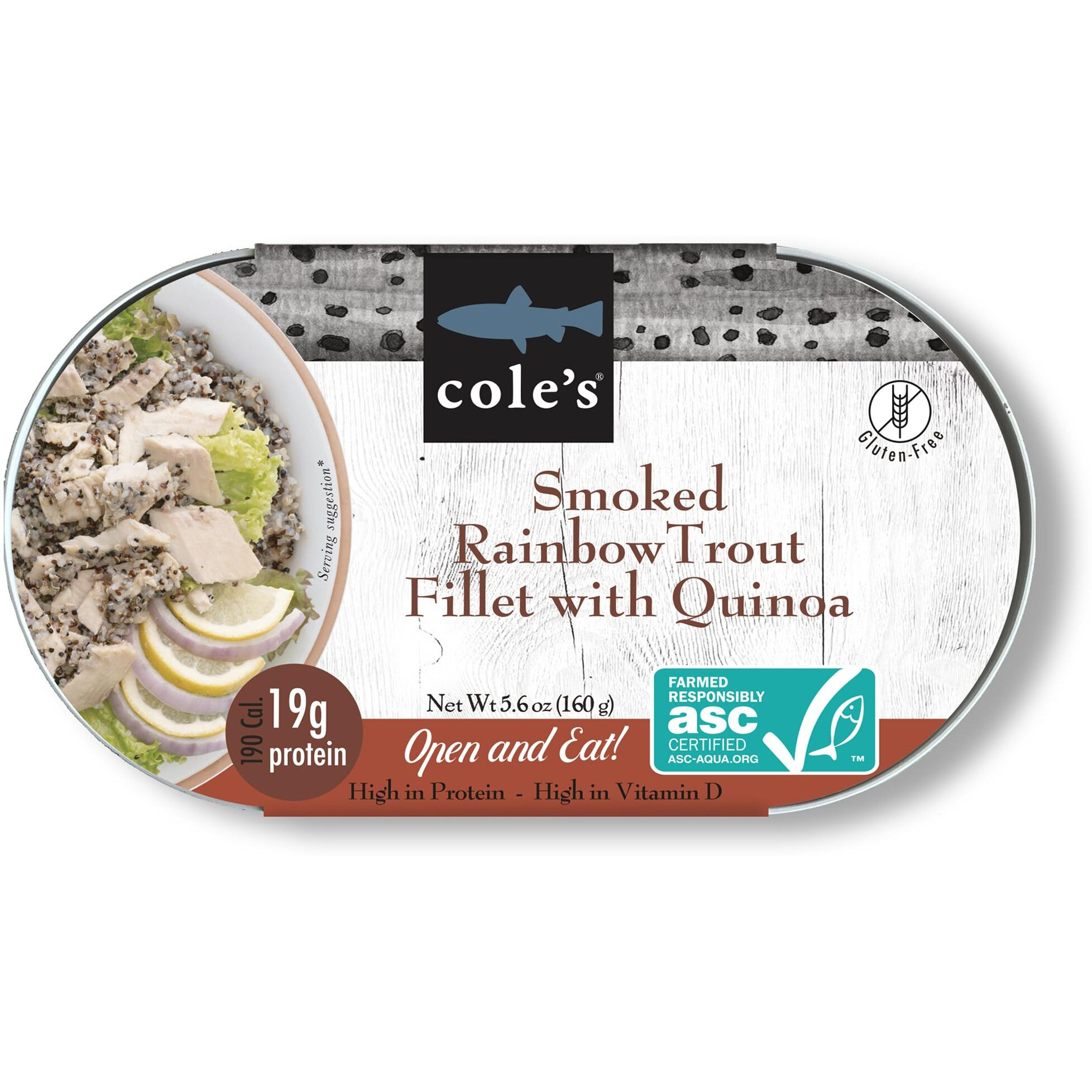 Coles - Smoked Rainbow Trout Fillet With Quinoa | Open & Eat | Ready To Eat Meal | 5.6 Oz Hand-Packed Canned Fish | 19G Protein | High In Vitamin D | Tinned Fish