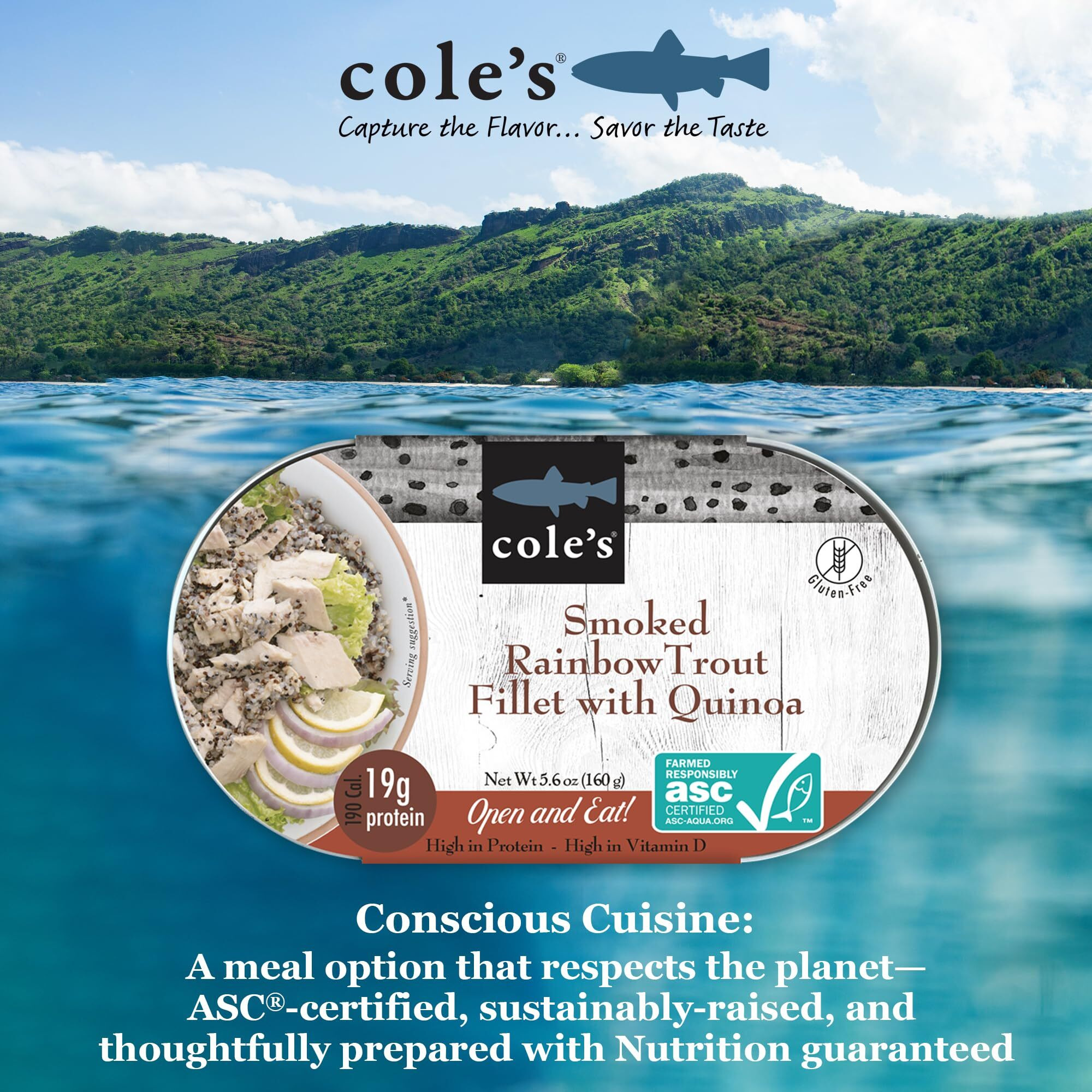Coles - Smoked Rainbow Trout Fillet With Quinoa | Open & Eat | Ready To Eat Meal | 5.6 Oz Hand-Packed Canned Fish | 19G Protein | High In Vitamin D | Tinned Fish