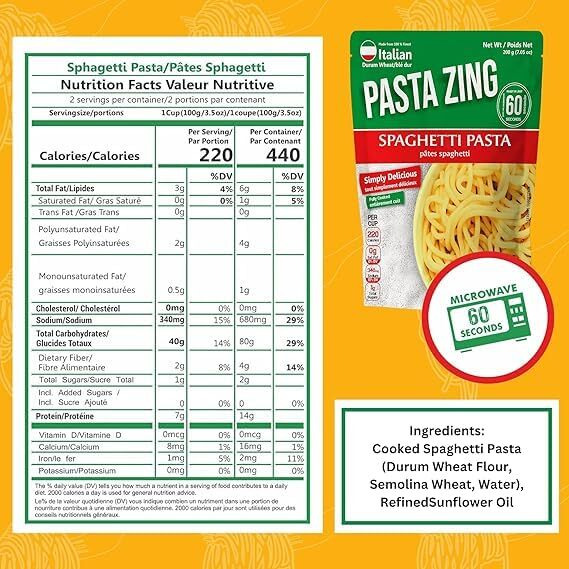 Pasta Zing Microwavable Variety Pasta Pack Of 7 | 3X Farfalle | 4X Spaghetti | Microwave Pasta Ready To Eat In 60 Sec - Fully Cooked -100% Durum Wheat 7.05 Ounce
