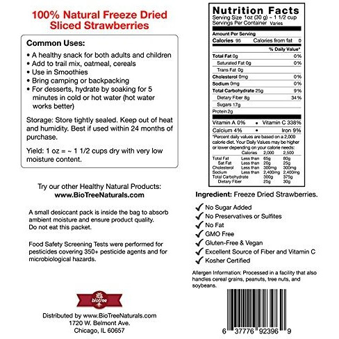 Biotree Labs Freeze Dried Sliced Strawberries - Pack Of 1.5 Oz, 100% Natural Sliced Fruit, Great For Healthy Snacks, Cereal Toppers, Cupcakes, Smoothies Or Trail Mix | No Added Sugar Or Preservatives