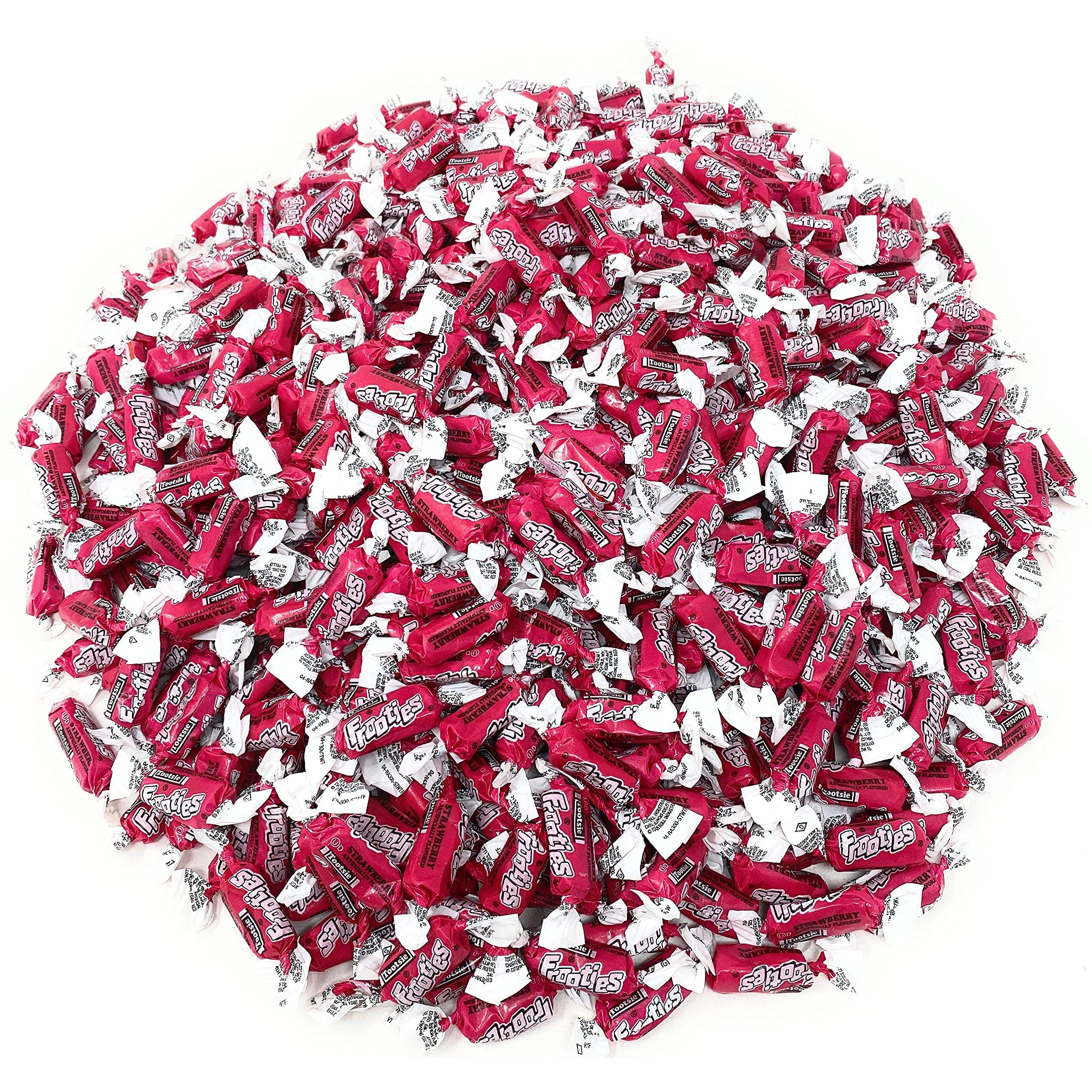 Bulk Strawberry Flavor Tootsie Roll Frooties Chewy American Taffies Candy Individually Wrapped In Resealable Assortit Bag 5 Lb 735+Pcs (80-Oz) - Made In Usa