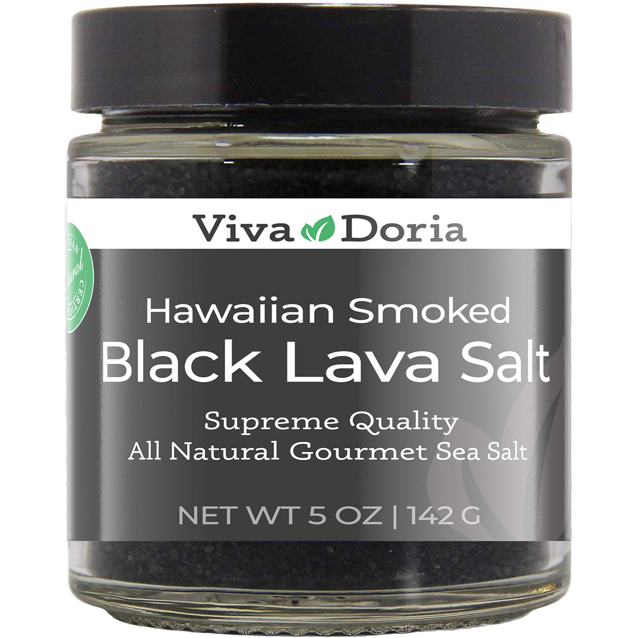 Viva Doria Hawaiian Smoked Black Lava Sea Salt, Fine Grain, 5 Oz Glass Jar