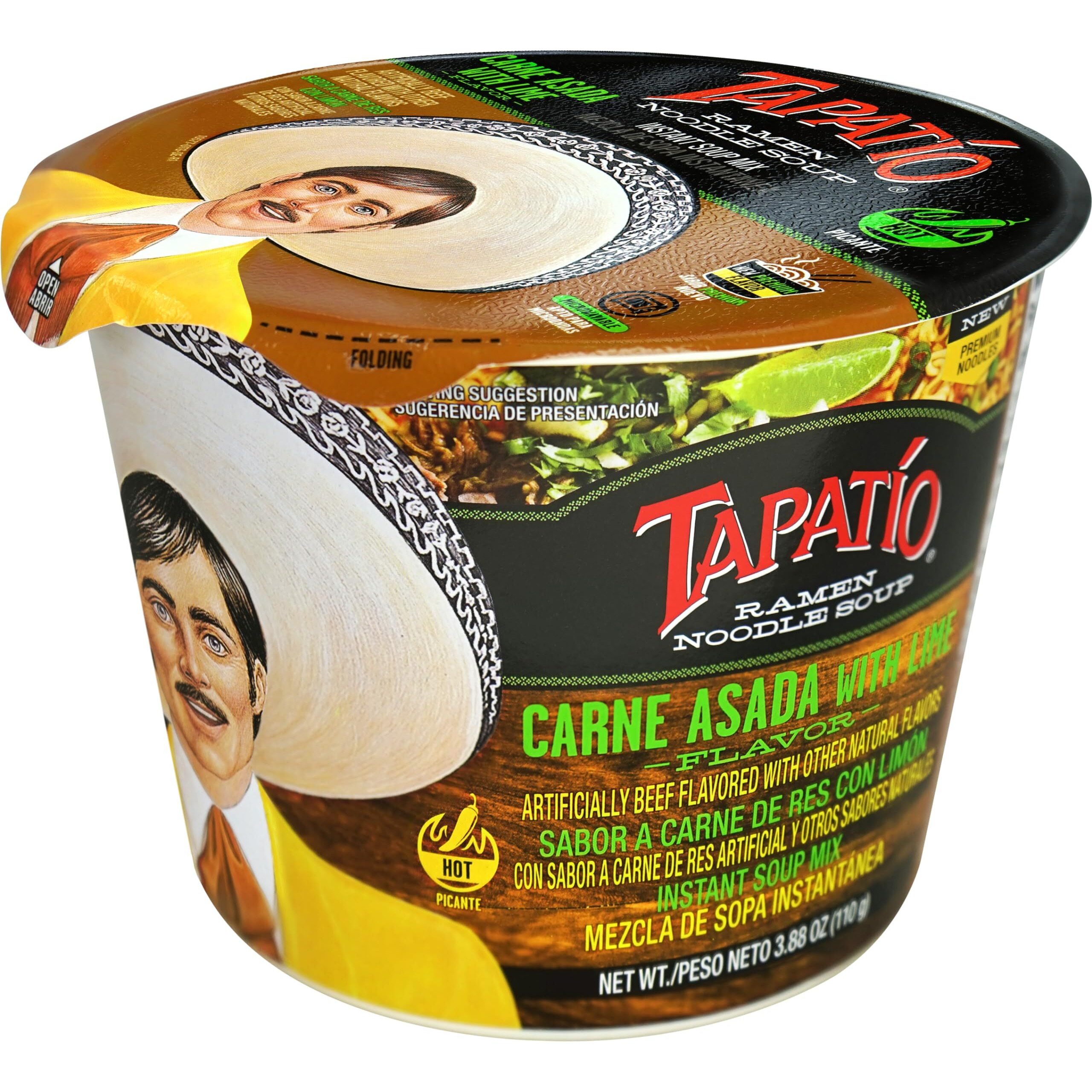 Tapatio Ramen Noodle Soup - Big Bowl - Carne Asada With Lime Flavor, 3.88 Oz (Bulk Case Of 6)
