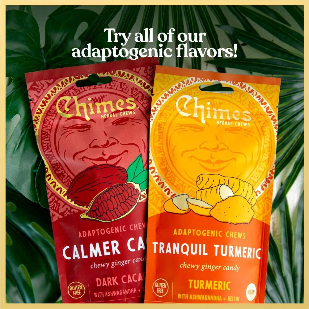 Chimes Calmer Cacao Adaptogen Ginger Chews Candy - (2 Pack With Ashwagandha, Reishi And Dark Cacao With Theobromine) Vegan, Gluten Free