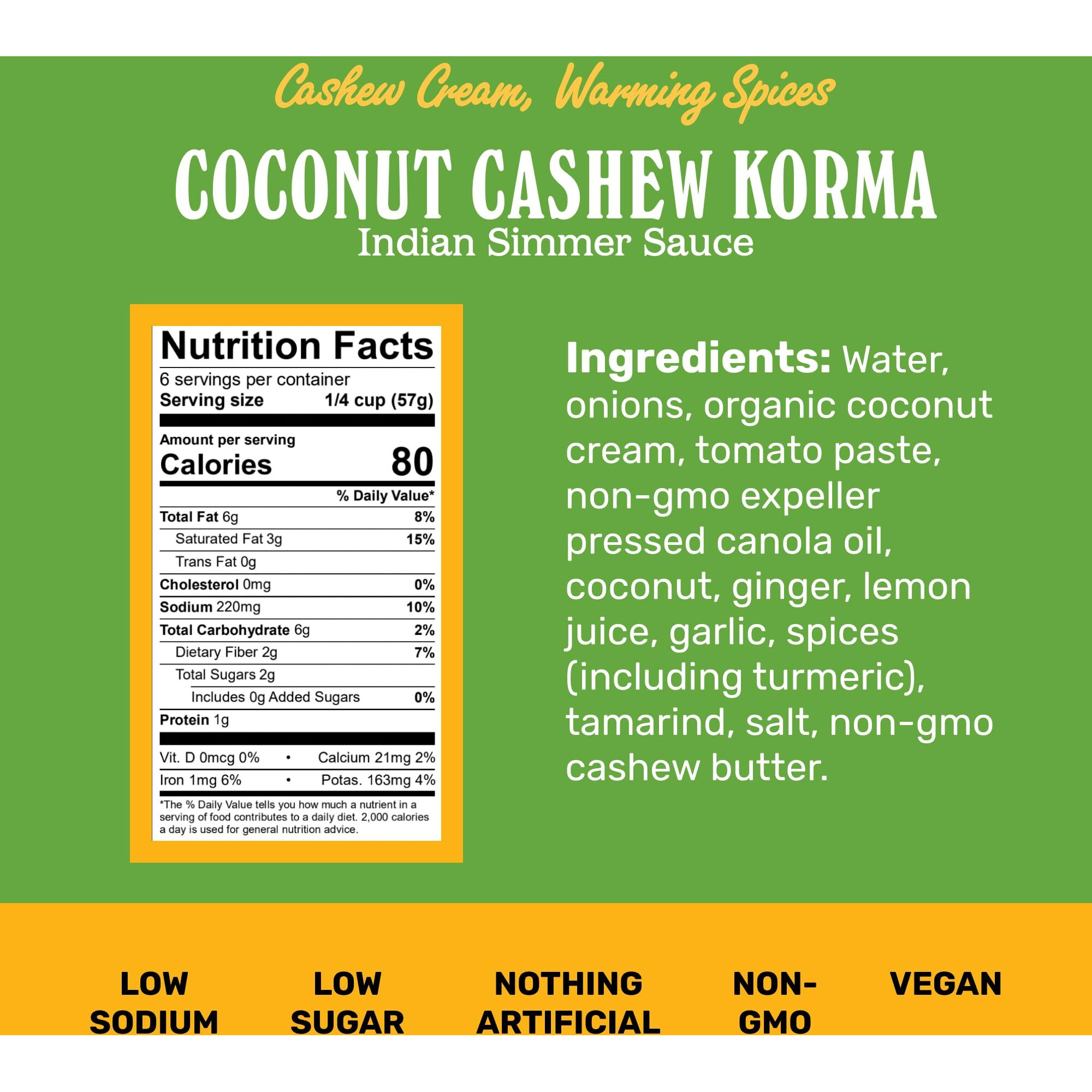 Brooklyn Delhi Coconut Cashew Korma | Indian Simmer Sauce With Cashew Cream And Warming Spices | Mild Enough For A Kid, Flavorful For A Foodie | Vegan, Nothing Artificial (Pack Of 2)