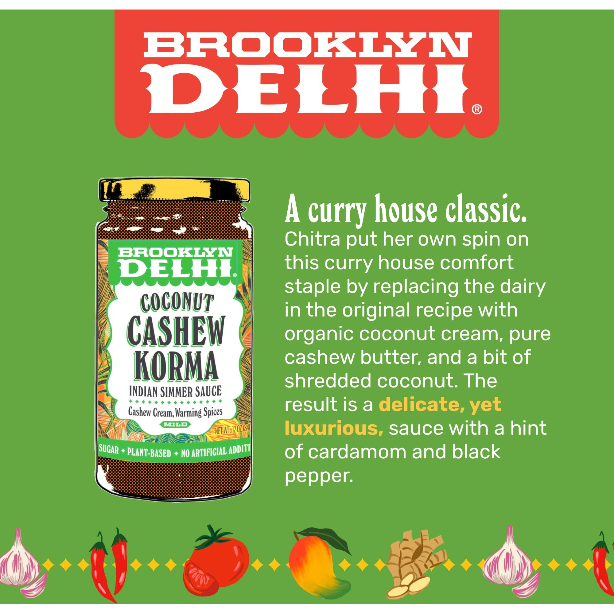 Brooklyn Delhi Coconut Cashew Korma | Indian Simmer Sauce With Cashew Cream And Warming Spices | Mild Enough For A Kid, Flavorful For A Foodie | Vegan, Nothing Artificial (Pack Of 2)