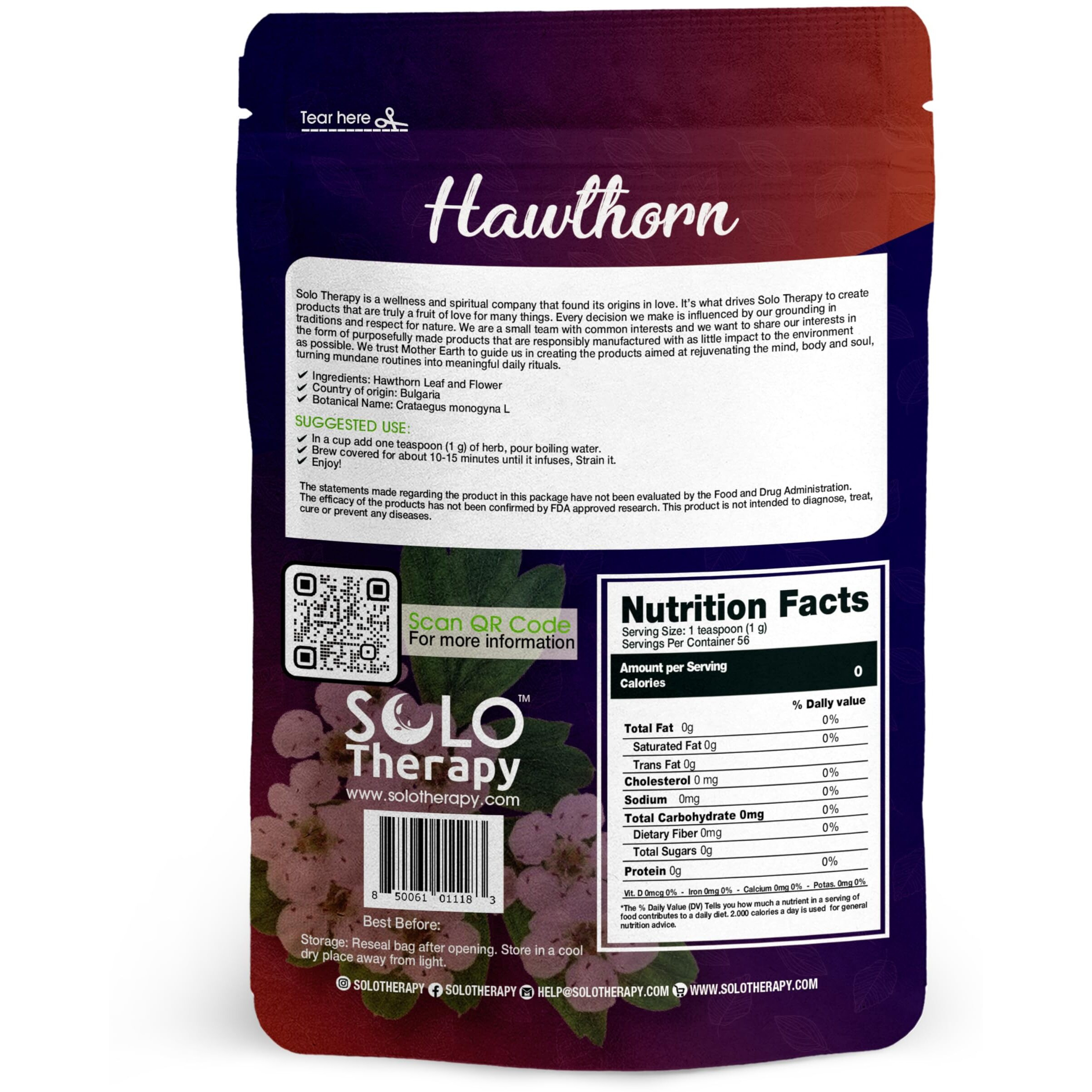 Hawthorn Leaves And Flowers - 56 Grams - Cut And Sifted - Hawthorn Leaf Tea - Herbal Tea - Resealable Bag - 56 Grams - Premium Quality (Hawthorn Leaf & Flower)
