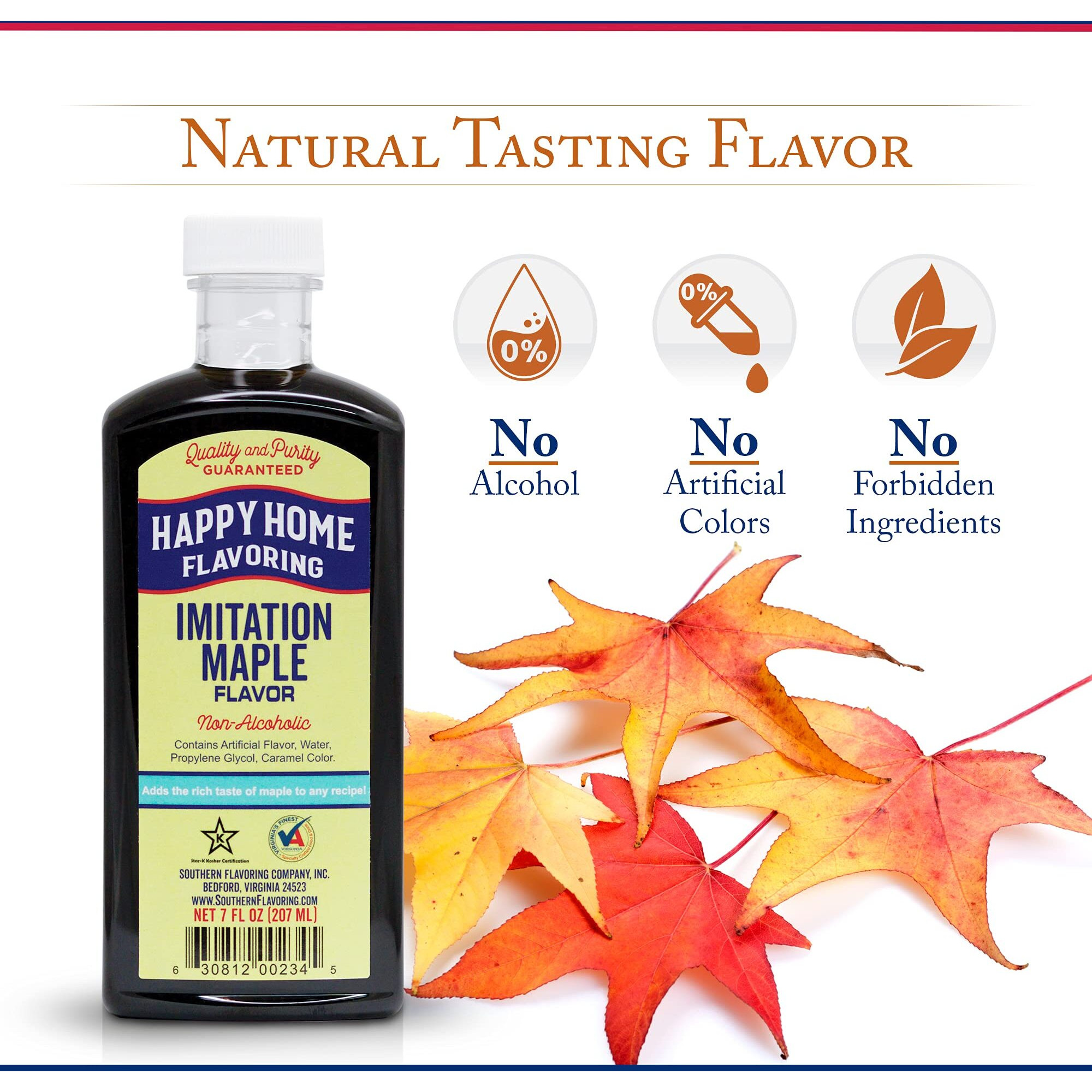 Happy Home Imitation Maple Flavoring, Non-Alcoholic, Certified Kosher, 7 Oz.