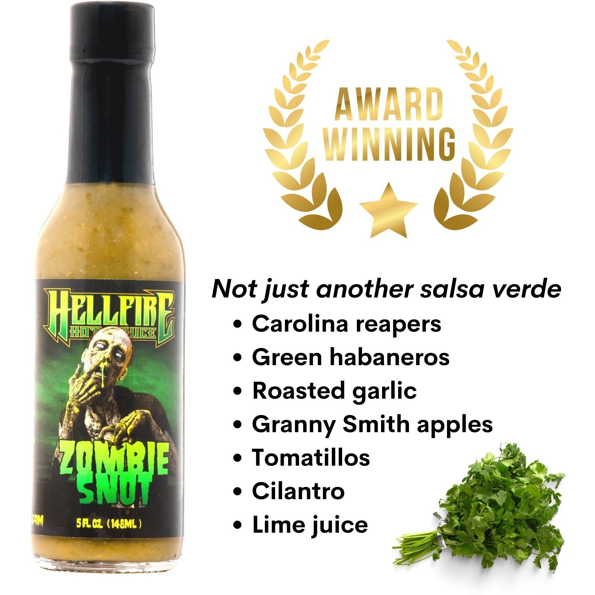 Hellfire Zombie Snot Hot Sauce, Award-Winning Chilehead Salsa Verde Sauce, Made With Carolina Reaper Peppers, World's Best Taco Sauce, Gourmet, Vegan, And Gluten Free, 5 Oz