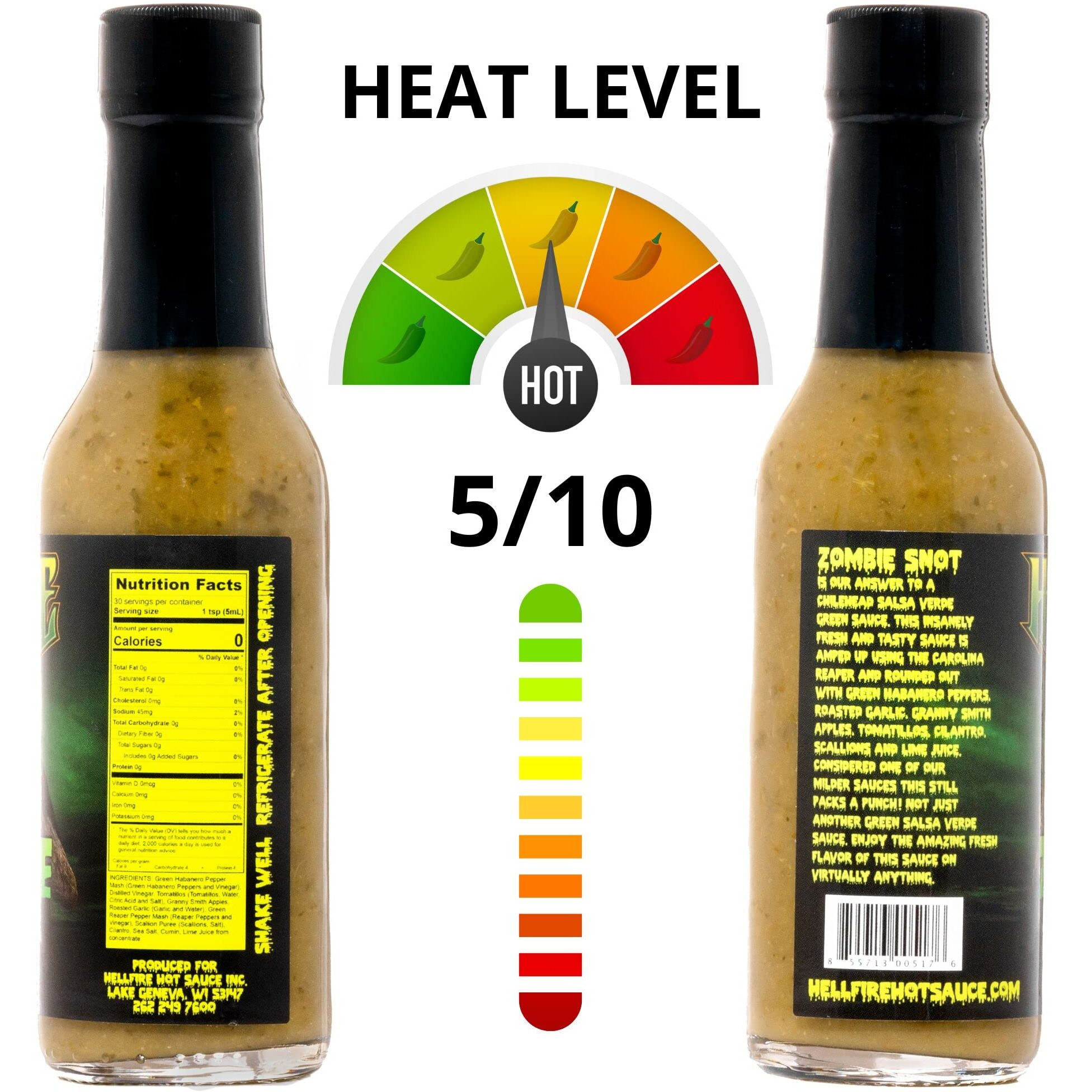 Hellfire Zombie Snot Hot Sauce, Award-Winning Chilehead Salsa Verde Sauce, Made With Carolina Reaper Peppers, World's Best Taco Sauce, Gourmet, Vegan, And Gluten Free, 5 Oz