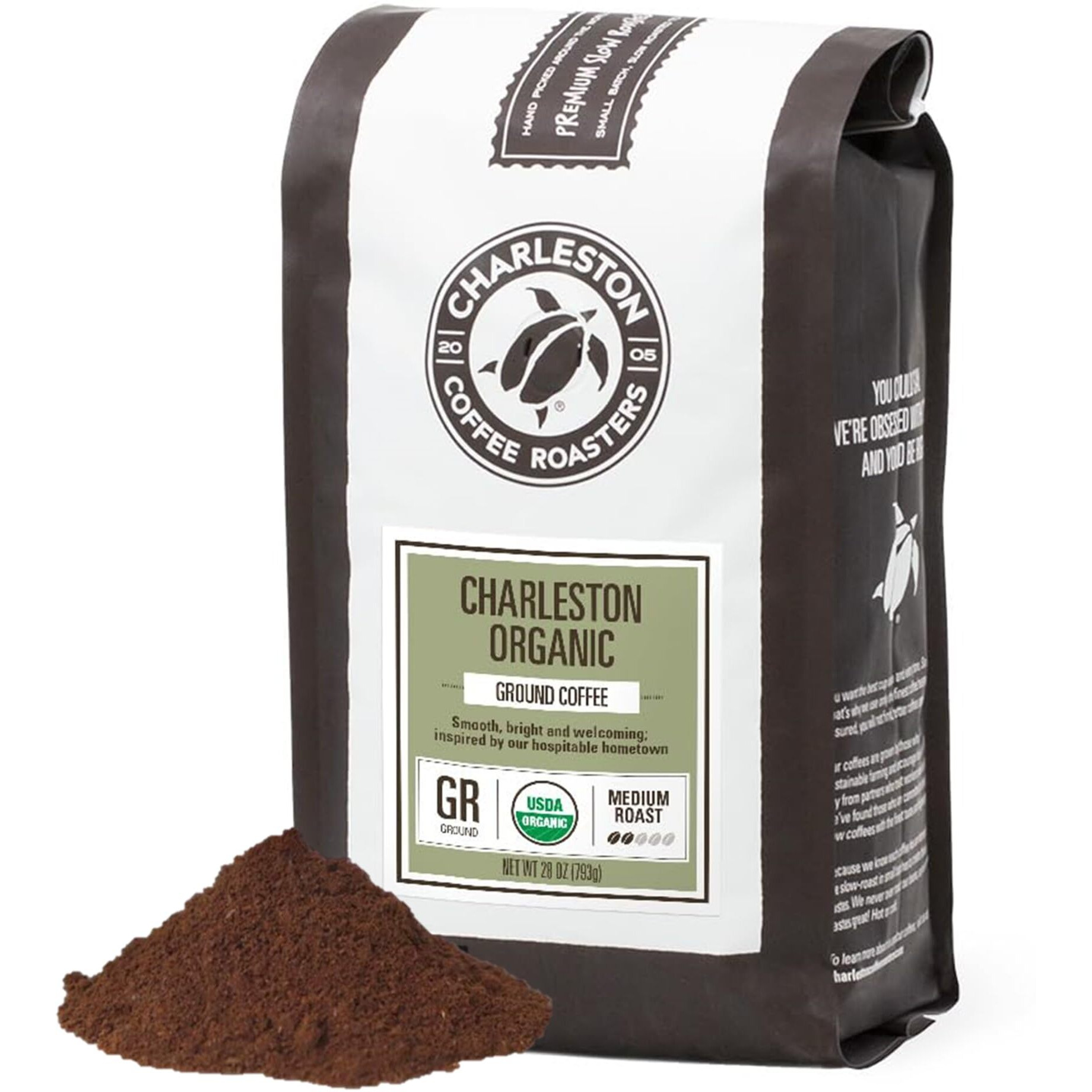Charleston Coffee Roasters | Specialty Organic Ground Coffee | Hand Picked, Premium Slow Roast (Charleston Organic, Medium Roast) 28Oz