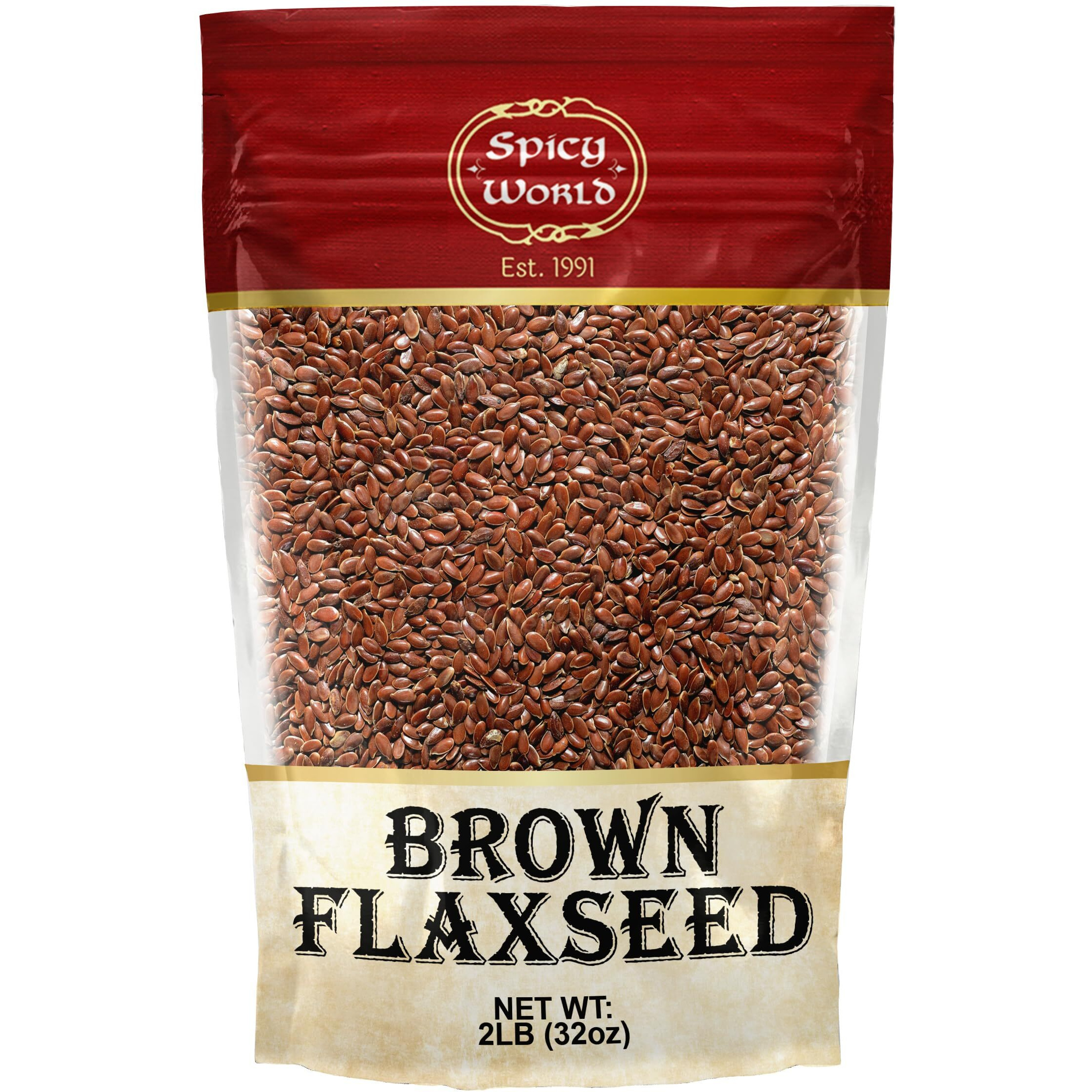 Spicy World Brown Flaxseed 2 Lb Bag - Non-Gmo, Whole, High In Fiber & Omega-3, Keto Friendly Baking, 32Oz