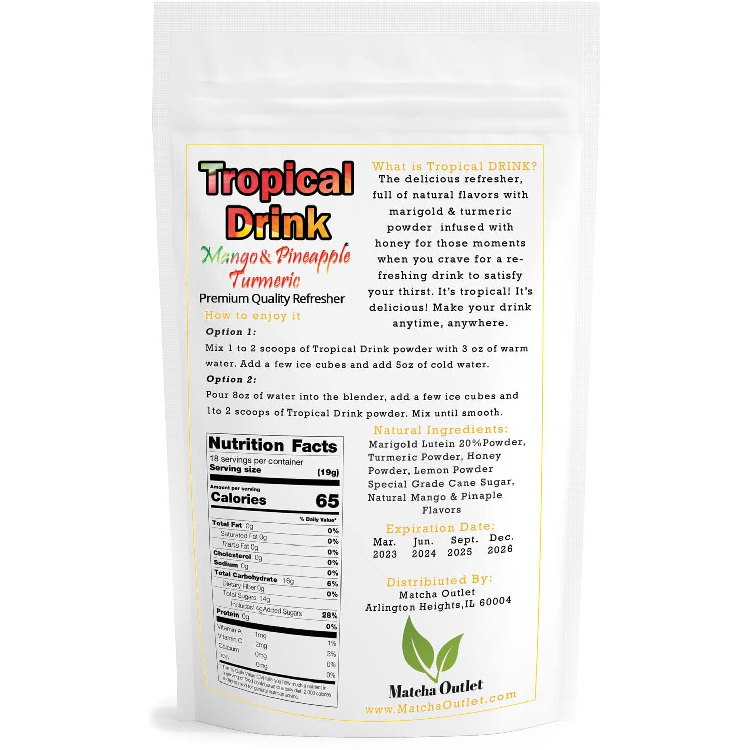 Tropical Drink Mango Pineapple Turmeric Honey Natural Refresher With Marigold Extract 12Oz Great For Loaded Tea Bubble Tea