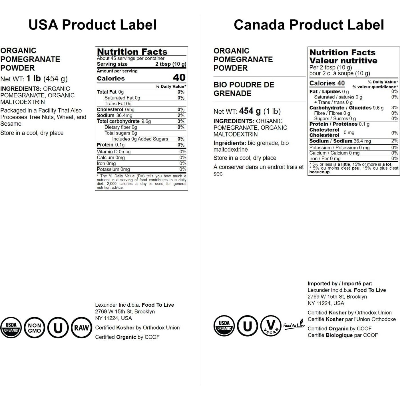 Food To Live Organic Pomegranate Powder, 1 Pound - Non-Gmo, Unsulfured, Raw, Dried Fruit, Vegan, Bulk, Great For Juices, Smoothies, Yogurts, & Breakfast Drinks, Contains Maltodextrin, No Sulphites