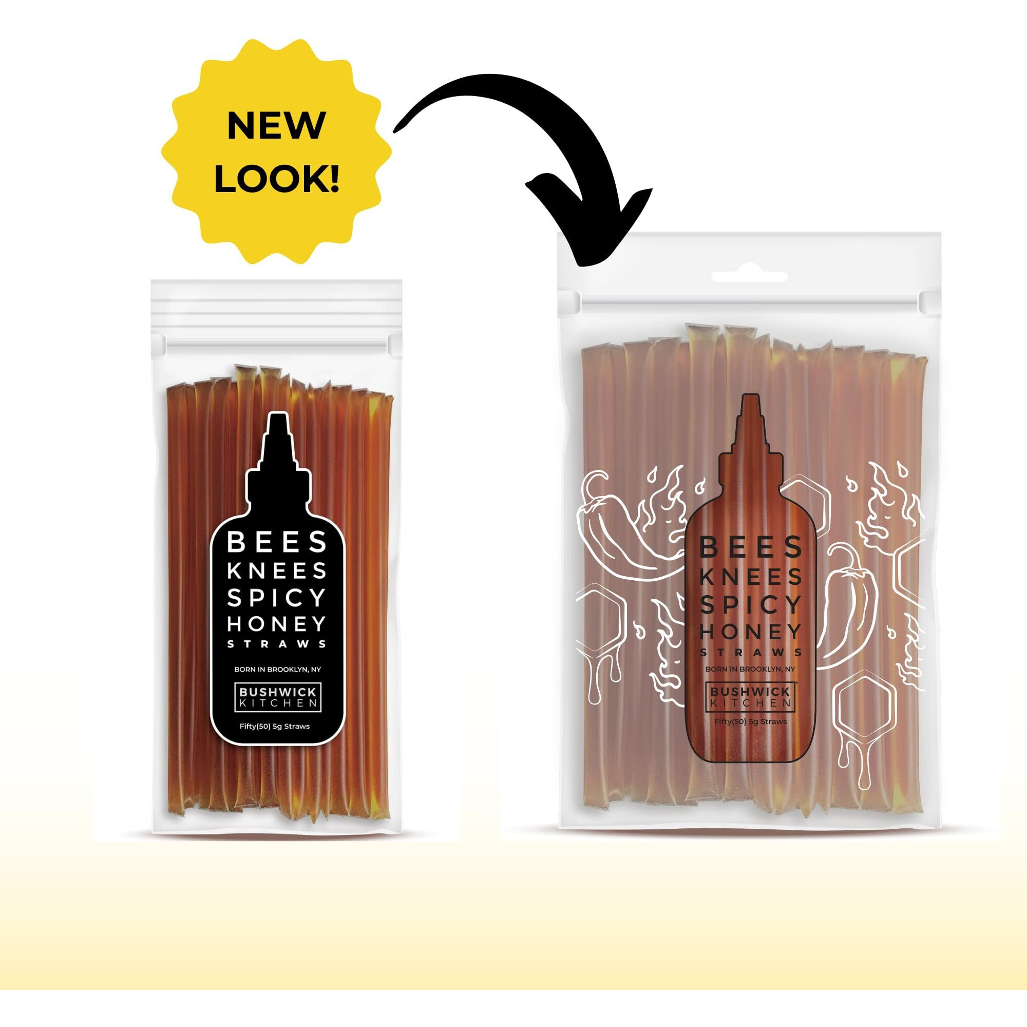 Bees Knees Spicy Honey Sticks, 50 Sticks, 1Tsp Each, Wildflower Hot Honey Straws Mixed With Habanero Peppers, Honey Sticks For Cooking, Cocktails, Foodie Gifts, Hot Sauce Gifts